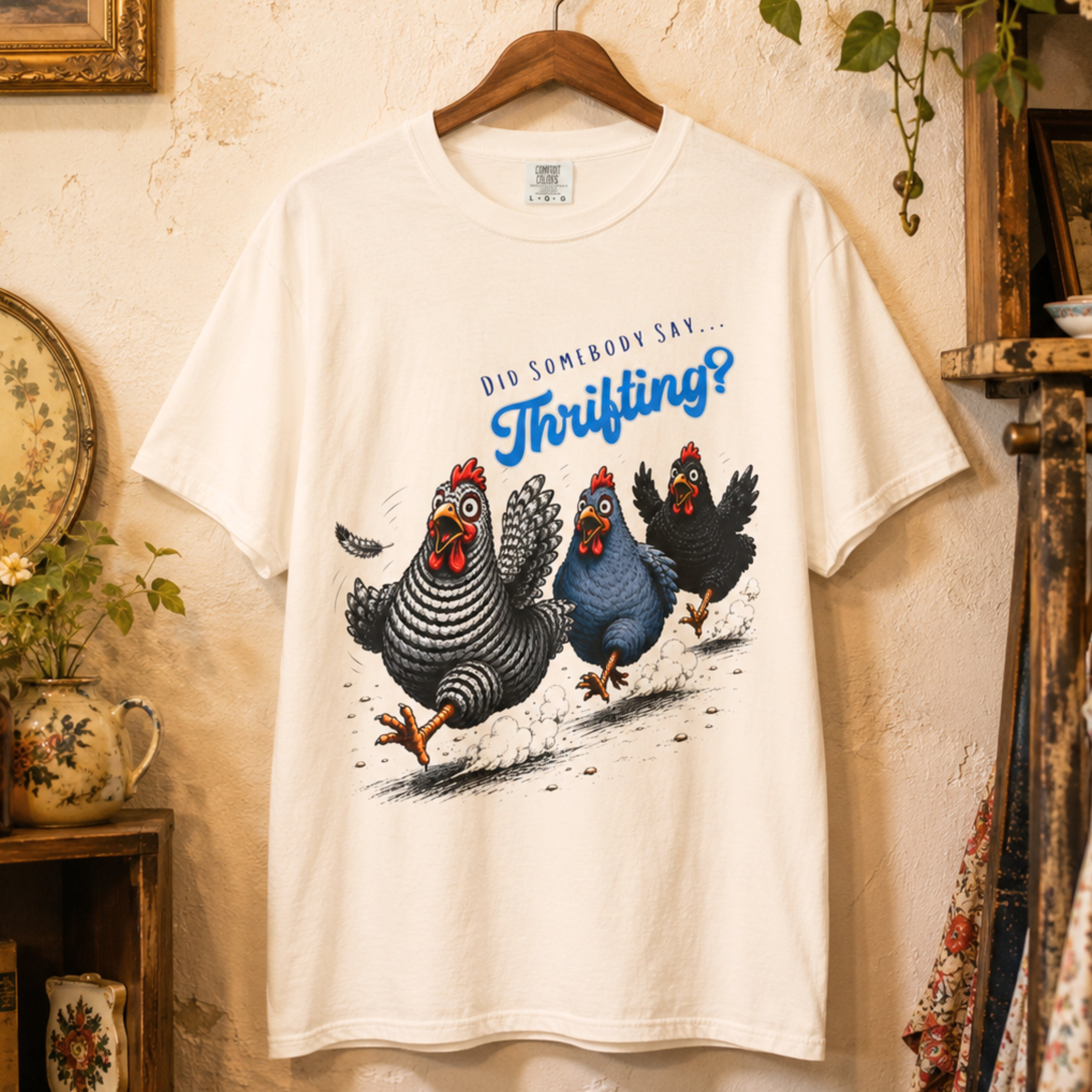 Vintage Thrifting T-Shirt Comfort Colors Thrift Lover Tee Funny Chicken Meme Shirt