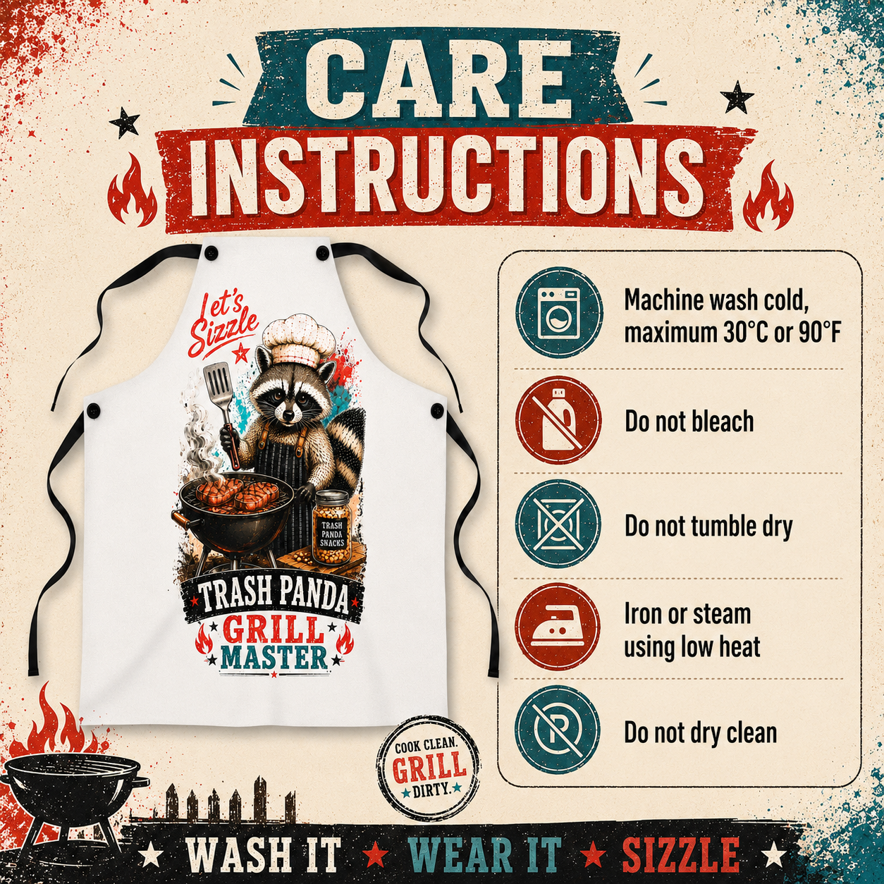 Funny Raccoon BBQ Apron, Trash Panda Grill Master Gift for Him