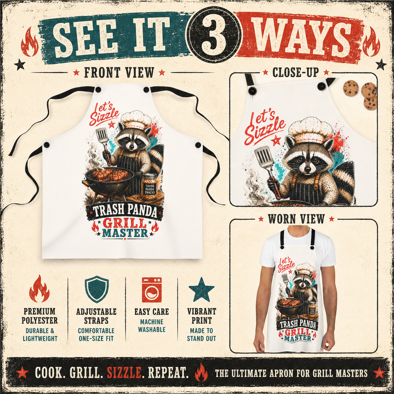 Funny Raccoon BBQ Apron, Trash Panda Grill Master Gift for Him