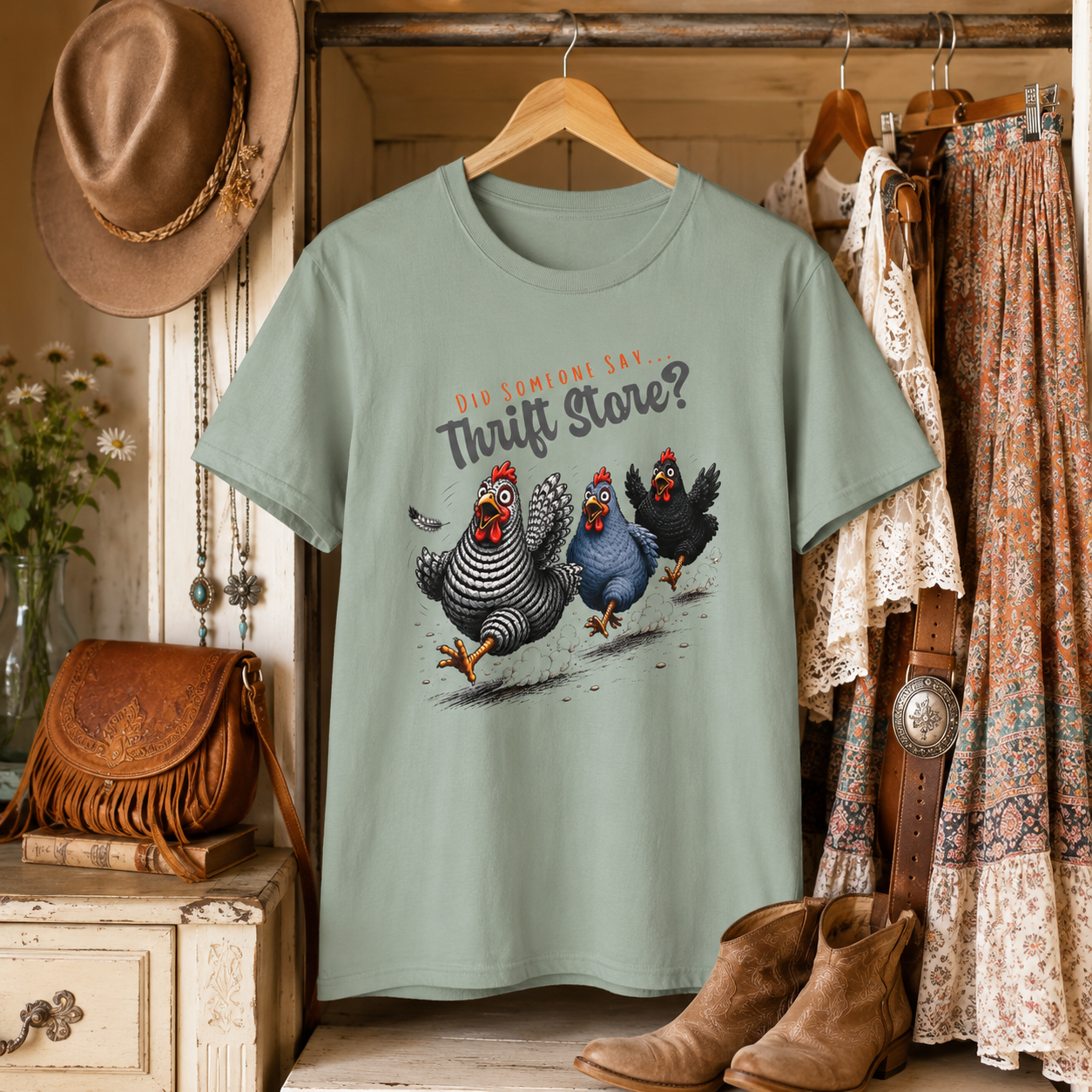 Thrift Store Shirt, Funny Chicken Tee, Gildan64000 Graphic T-Shirt, Thrifter Gift