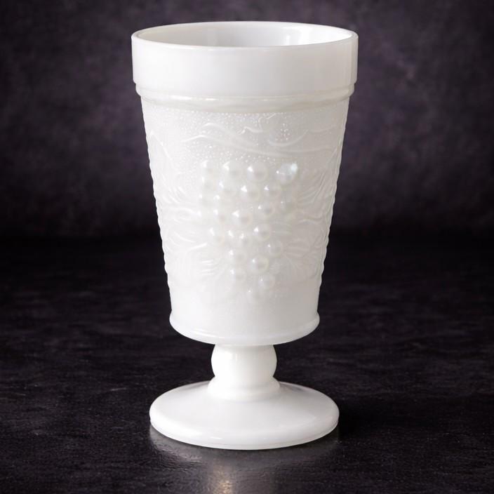 Vintage Milk Glass Goblets Set of 5 Pedestal Wine Water Glasses Grape Vine Pattern