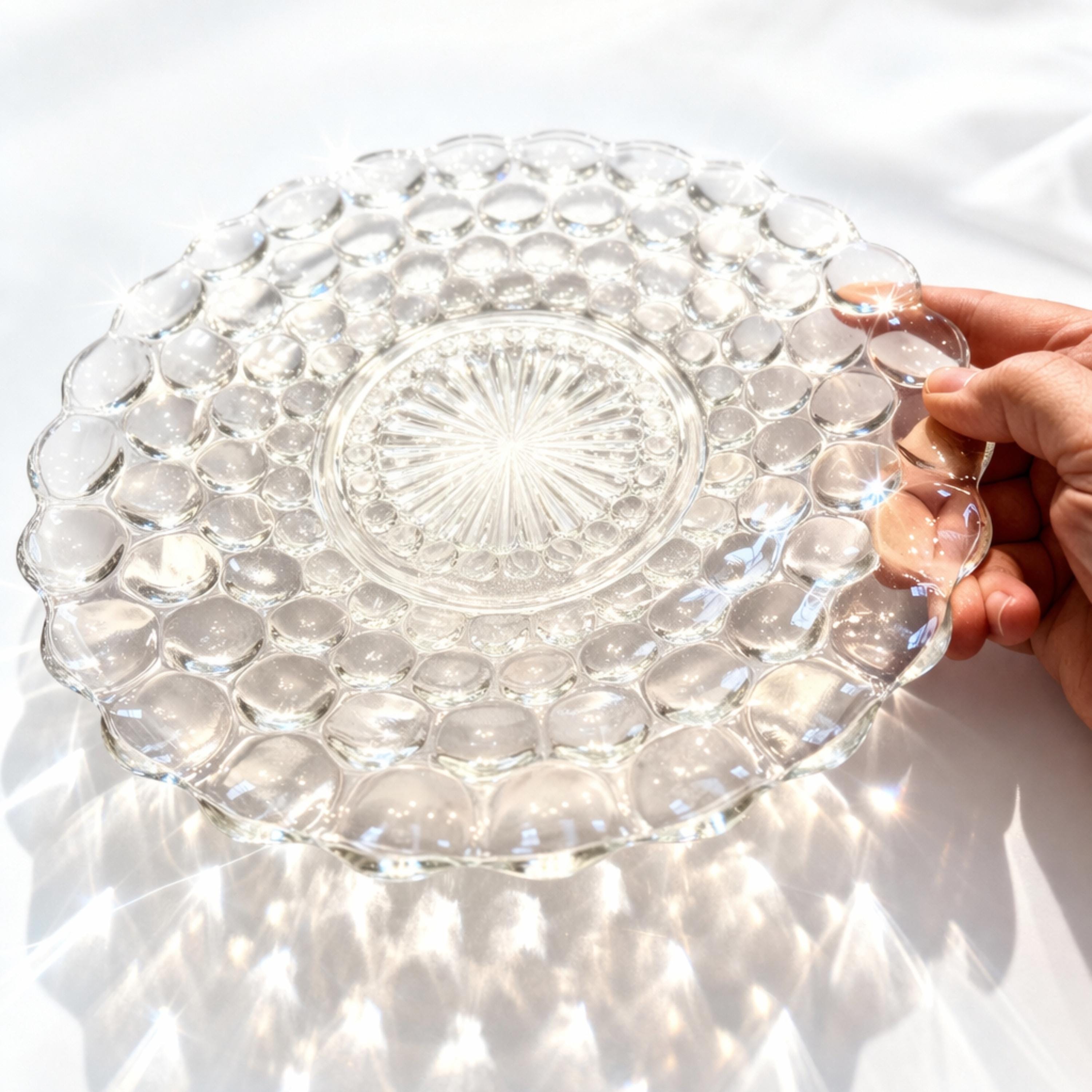 Vintage Hobnail Glass Serving Plate Clear Bubble Pattern 10 Inch Platter