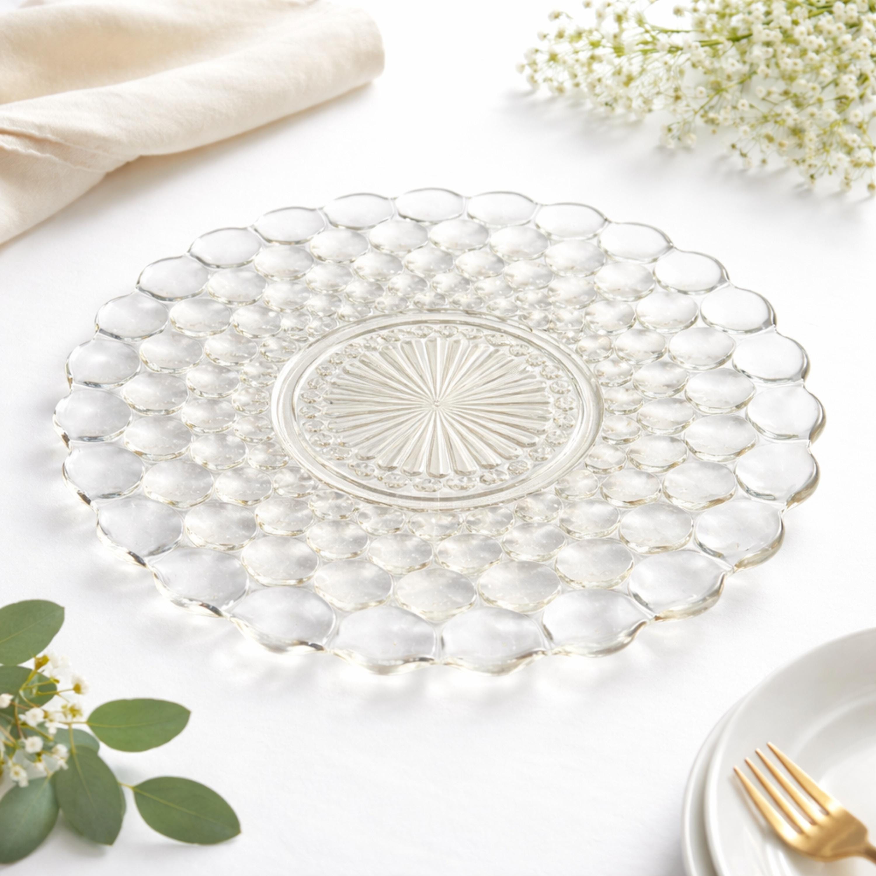 Vintage Hobnail Glass Serving Plate Clear Bubble Pattern 10 Inch Platter