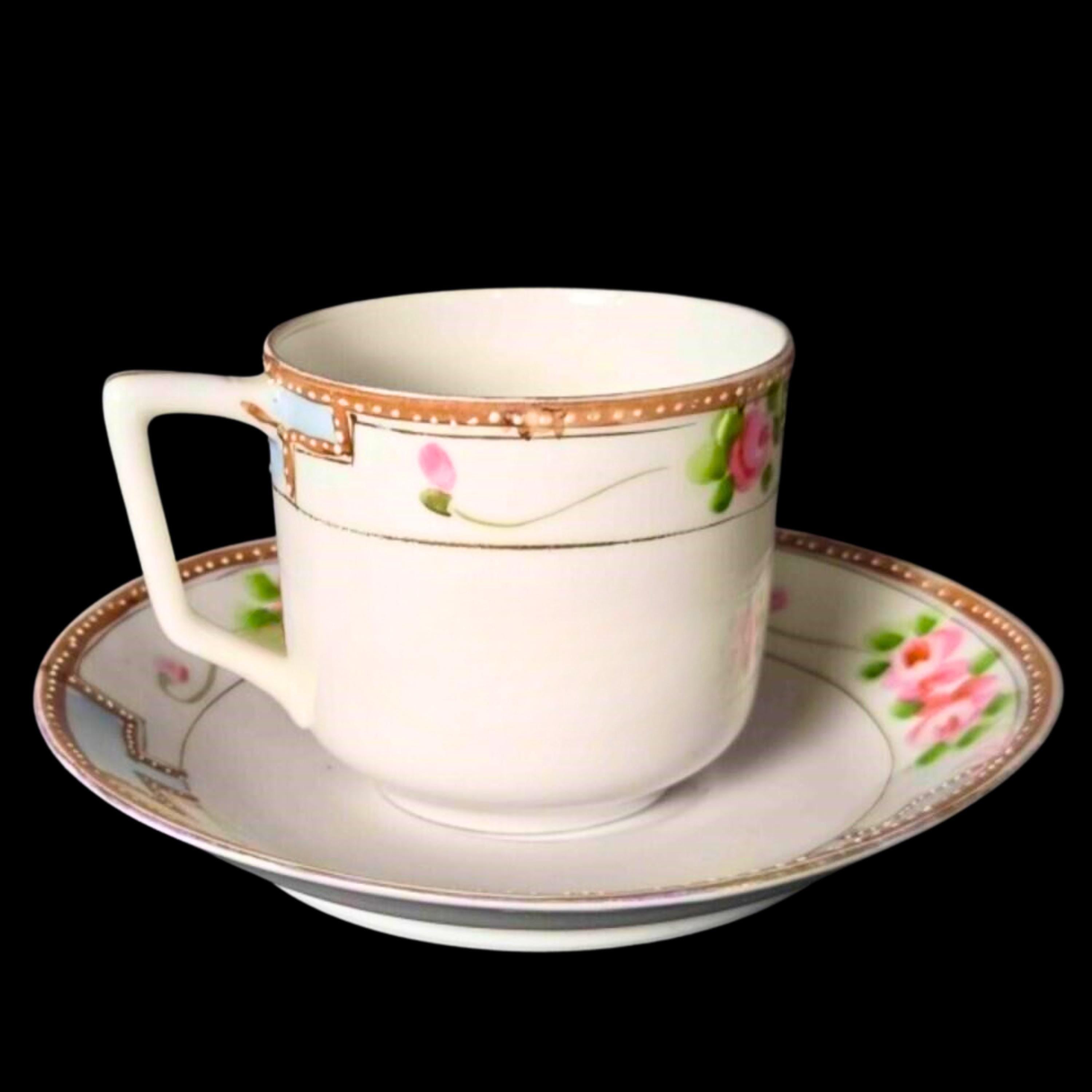Porcelain China Vintage Teacup Japanese Cup and Saucer Set: Hand-Painted Art Deco Style