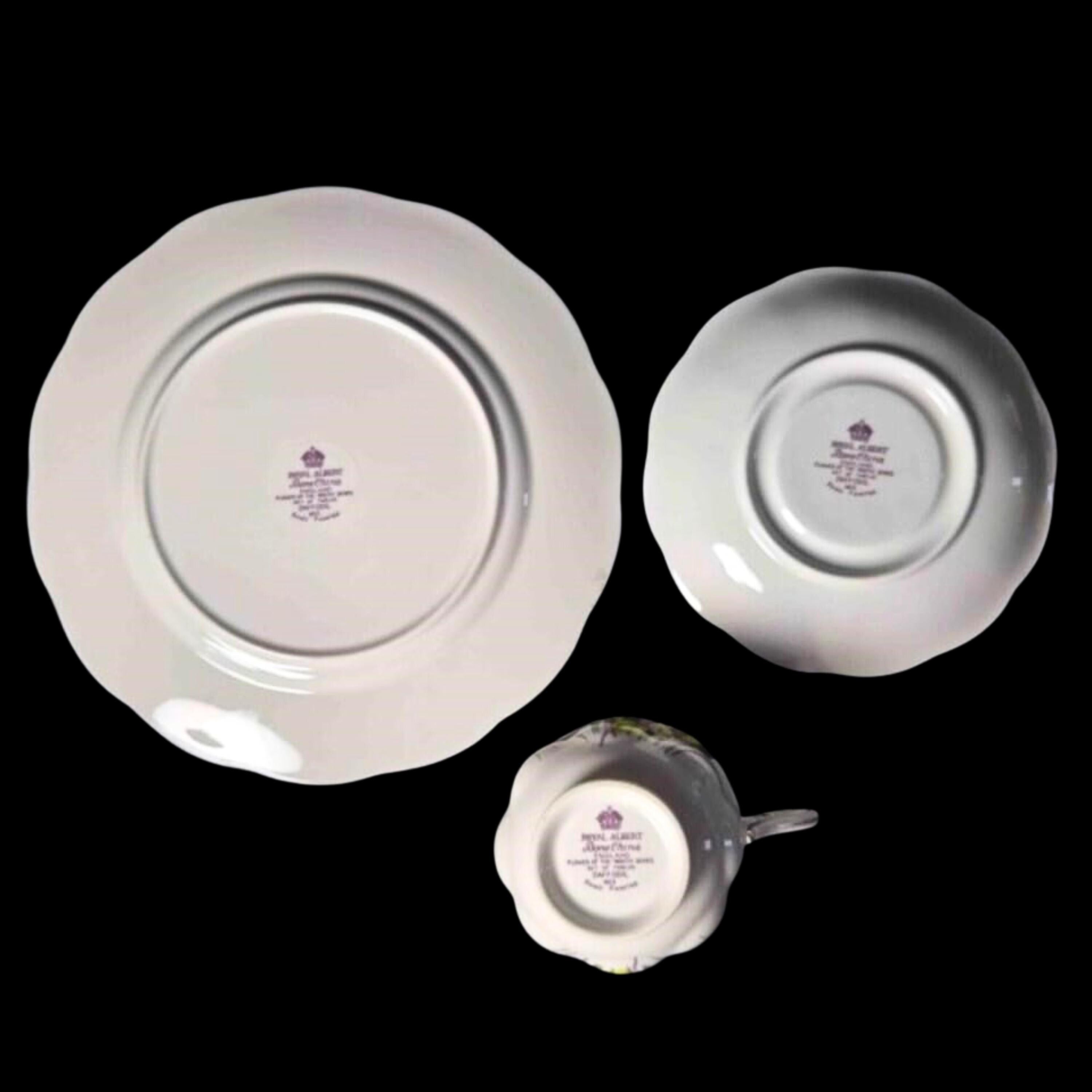 Royal Albert Vintage Teacup Bone China Cup Saucer Plate Set: Daffodil Pattern