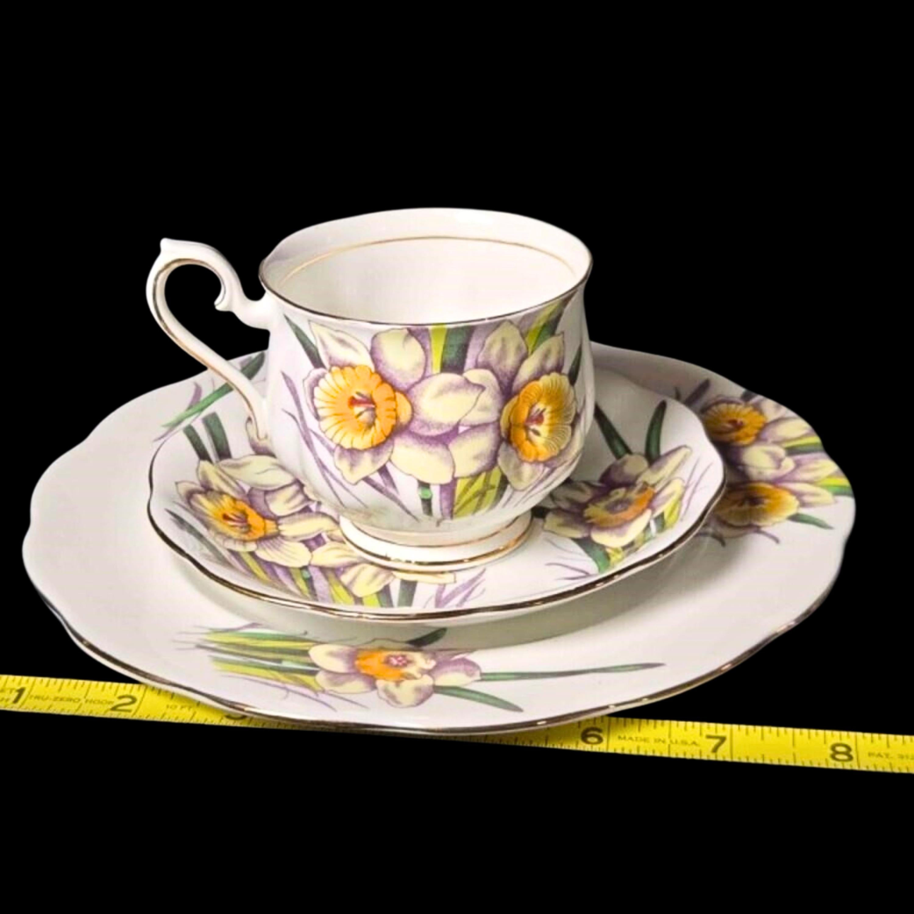 Royal Albert Vintage Teacup Bone China Cup Saucer Plate Set: Daffodil Pattern