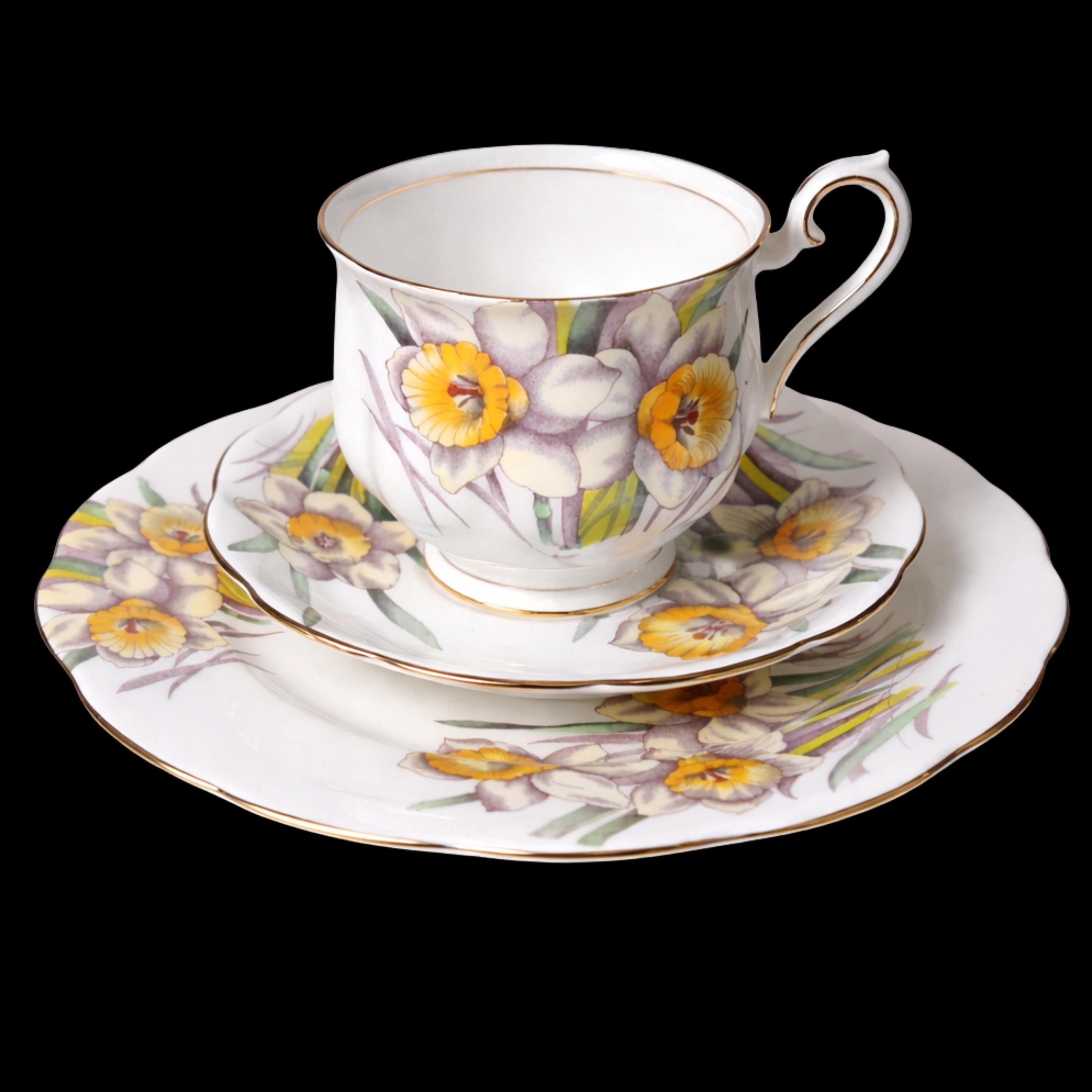Royal Albert Vintage Teacup Bone China Cup Saucer Plate Set: Daffodil Pattern