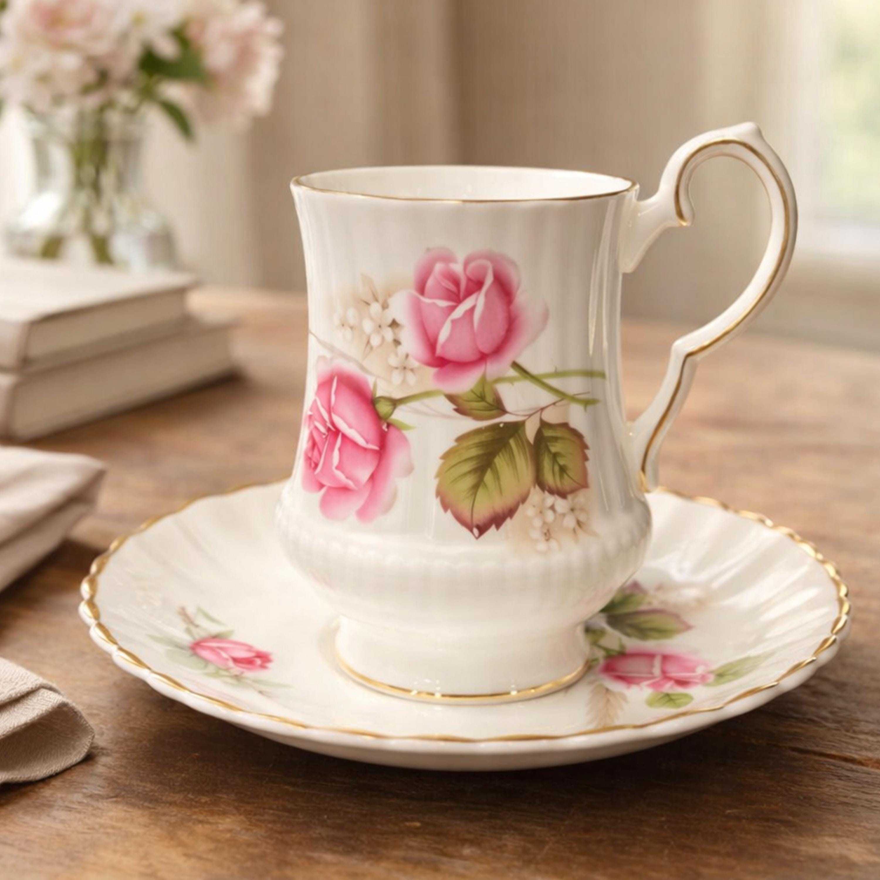 Royal Imperial Teacup and Saucer Pink Rose Bone China England Vintage