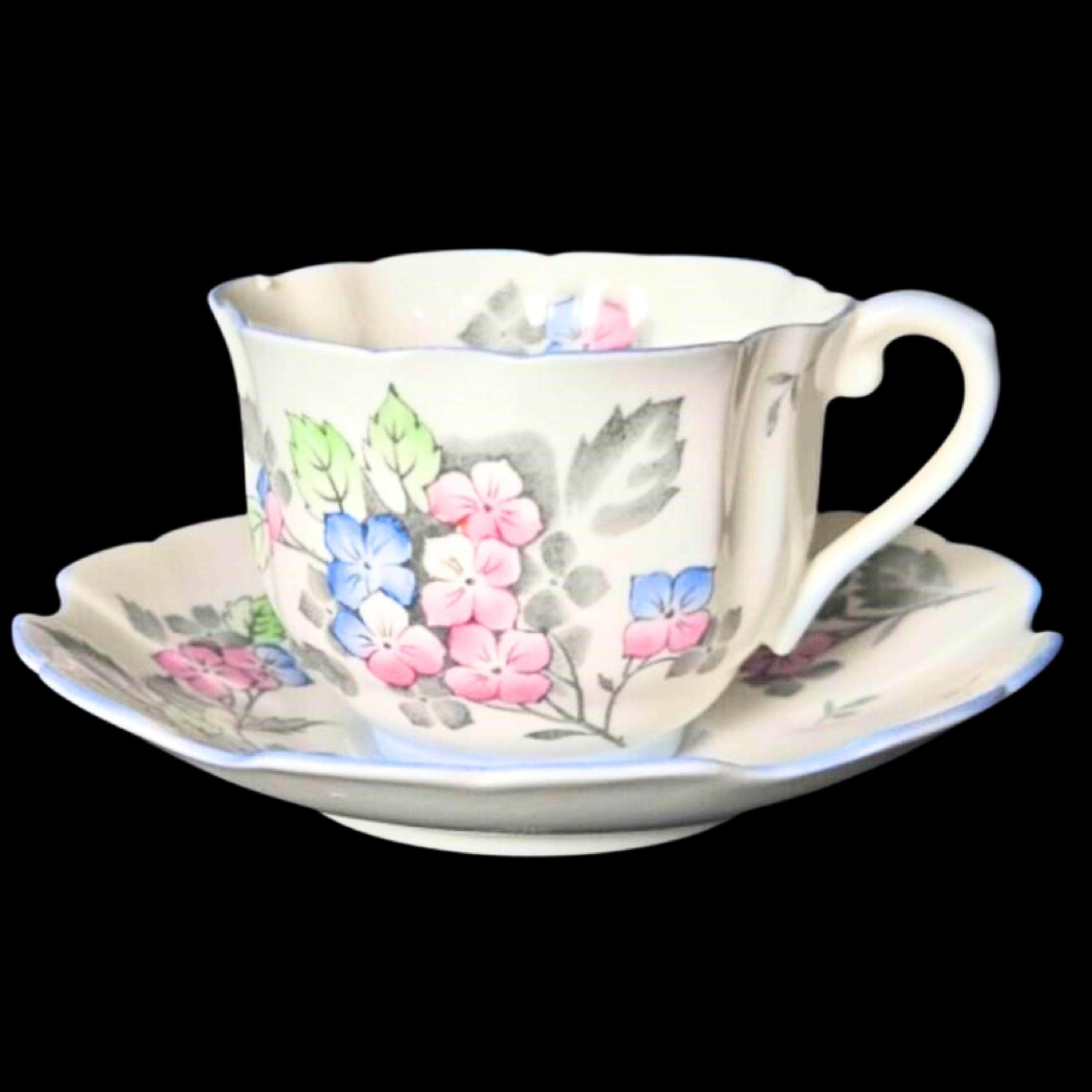 Royal Stafford Teacup and Saucer Bone China England Pink Blue Floral