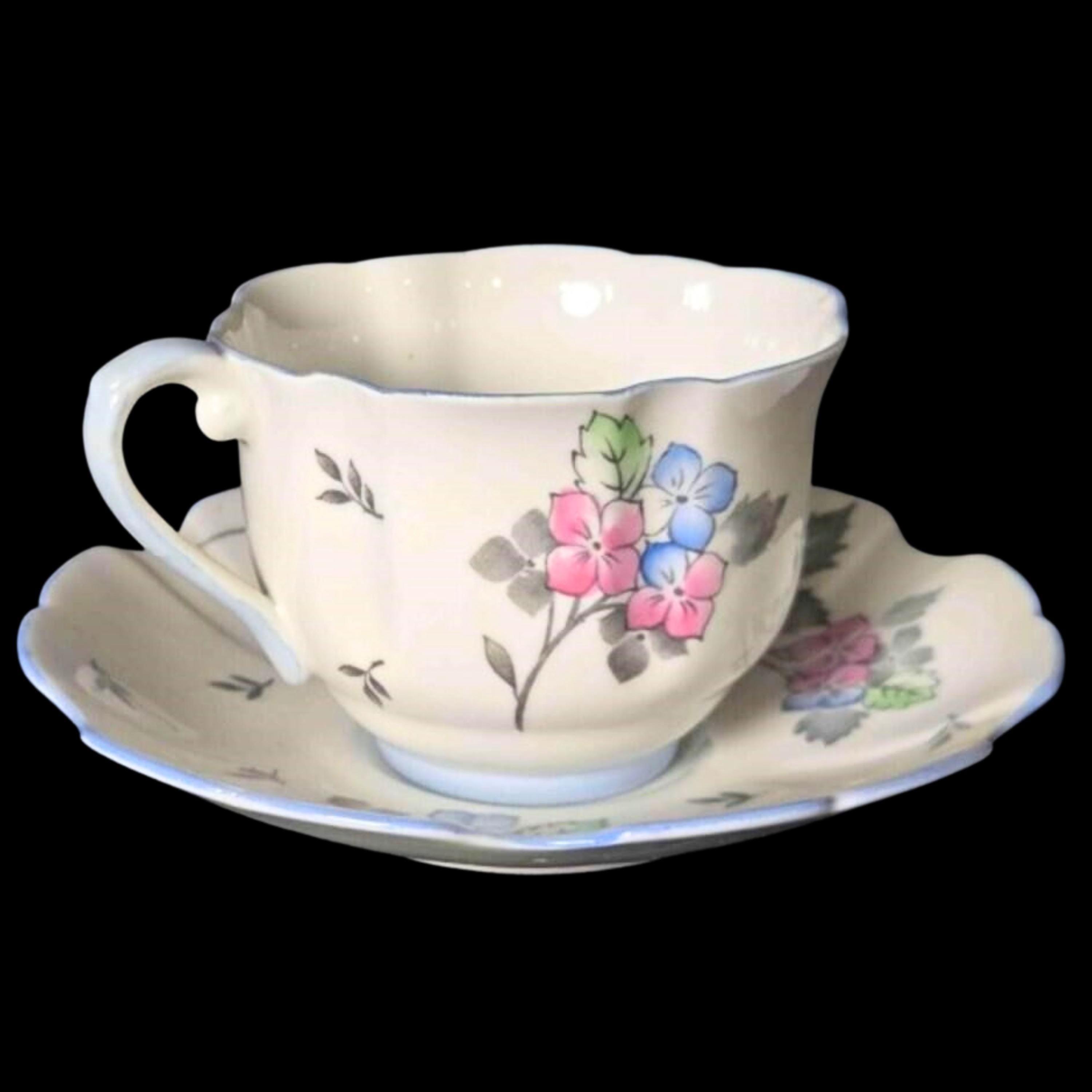 Royal Stafford Teacup and Saucer Bone China England Pink Blue Floral
