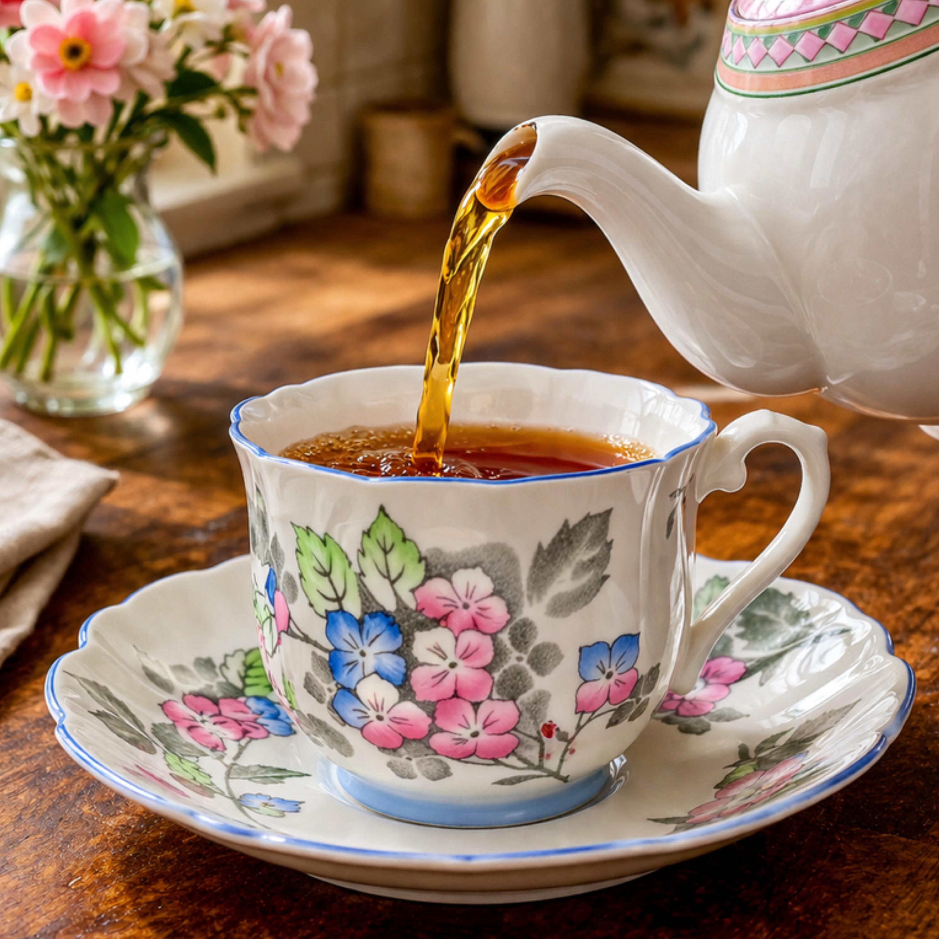 Royal Stafford Teacup and Saucer Bone China England Pink Blue Floral