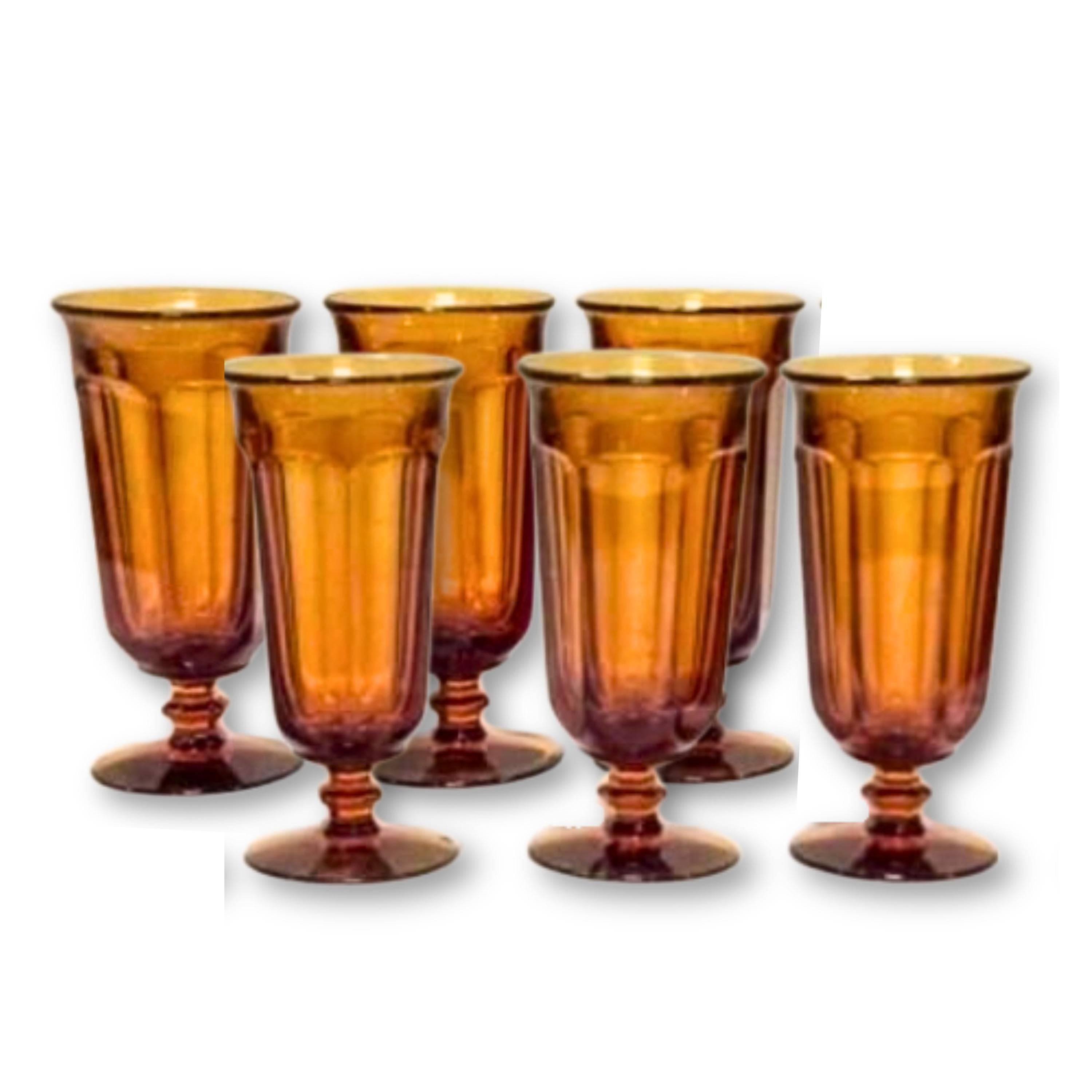 Vintage Amber Goblets Set of 6, Old Williamsburg Glass, 7" Parfait Glasses, Mid-Century Decor