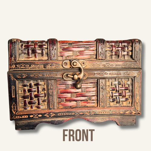 Boho Carved Wooden Keepsake Box: Rustic Trinket Storage, Small Decorative Jewelry Chest