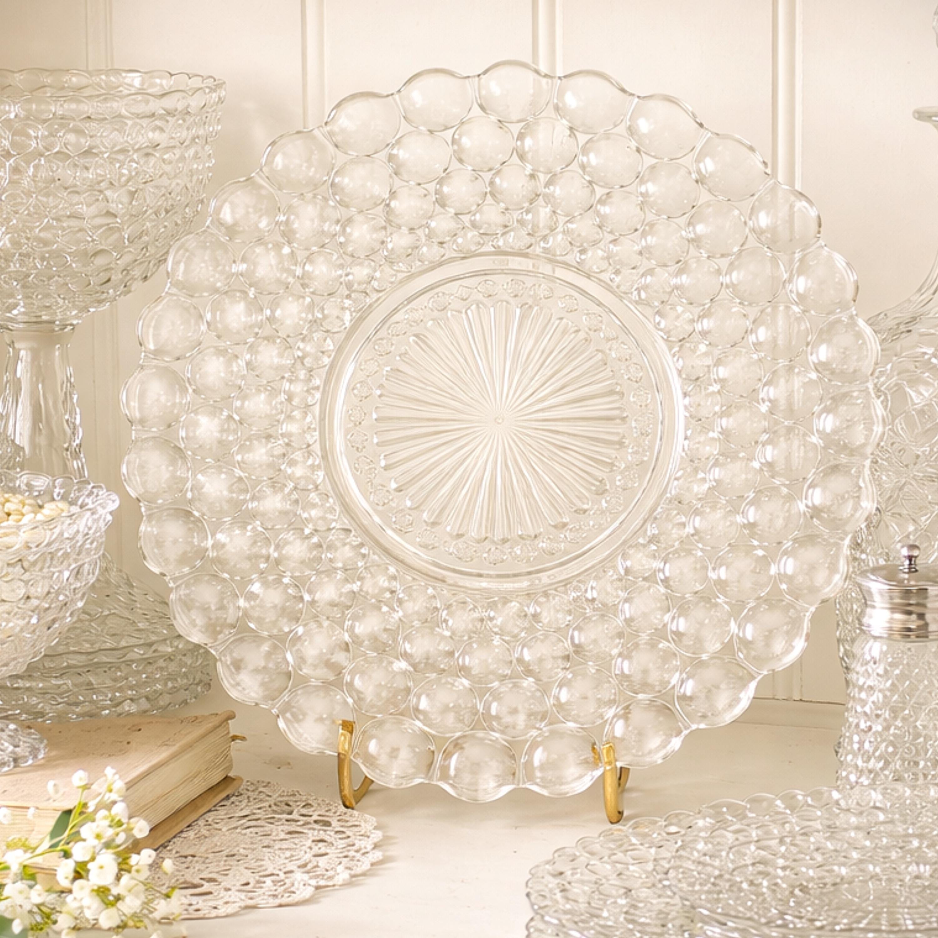 Vintage Hobnail Glass Serving Plate Clear Bubble Pattern 10 Inch Platter