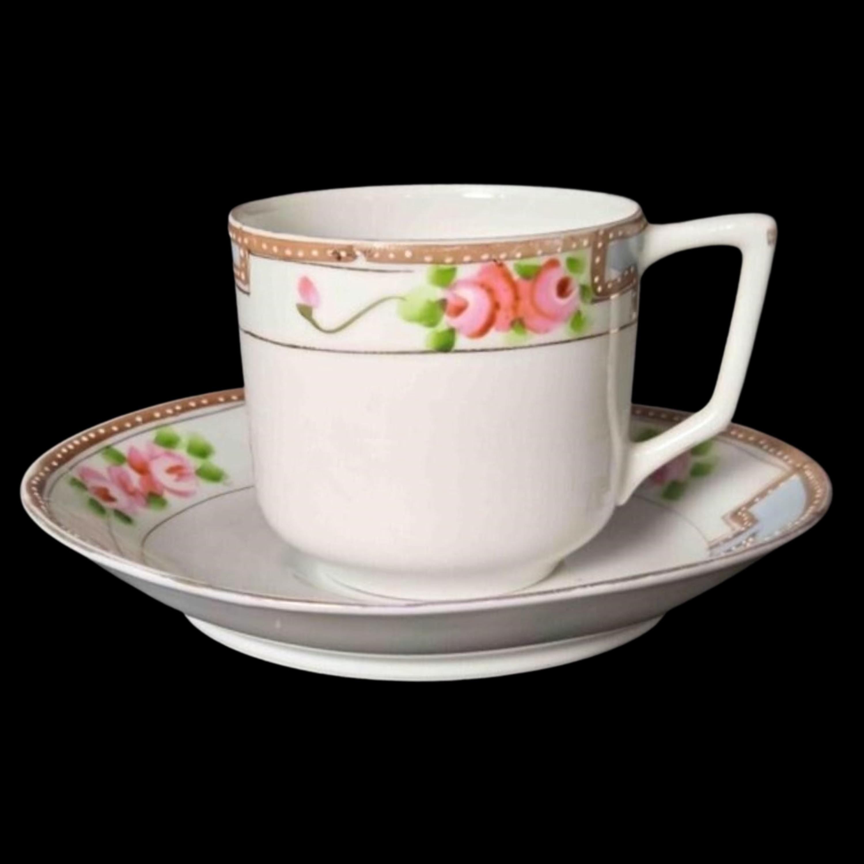 Porcelain China Vintage Teacup Japanese Cup and Saucer Set: Hand-Painted Art Deco Style