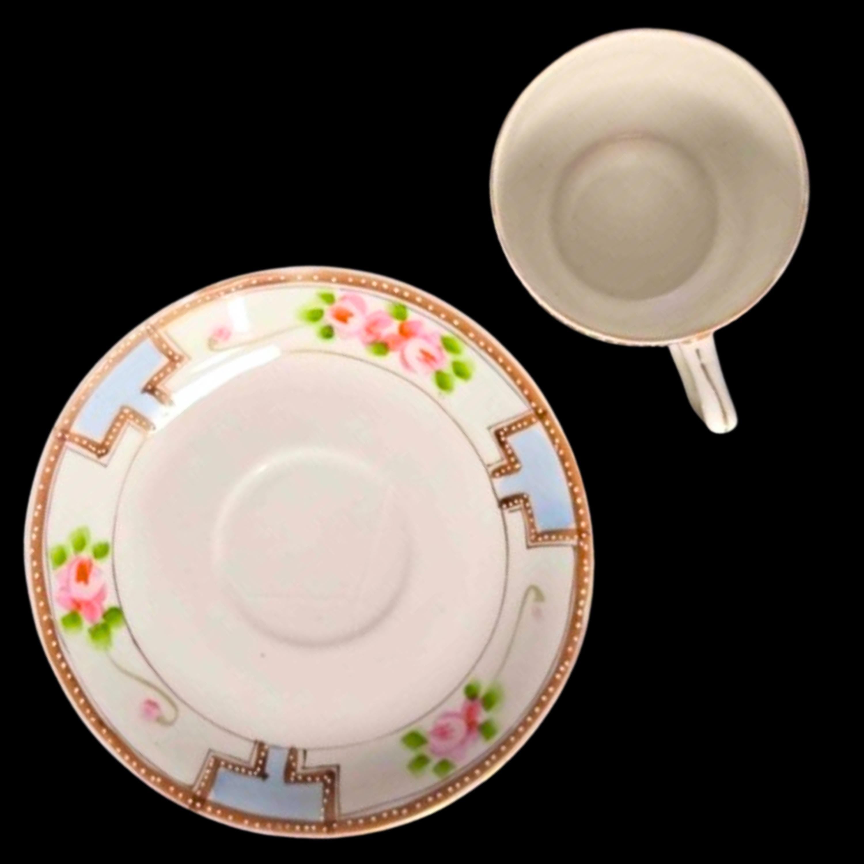 Porcelain China Vintage Teacup Japanese Cup and Saucer Set: Hand-Painted Art Deco Style