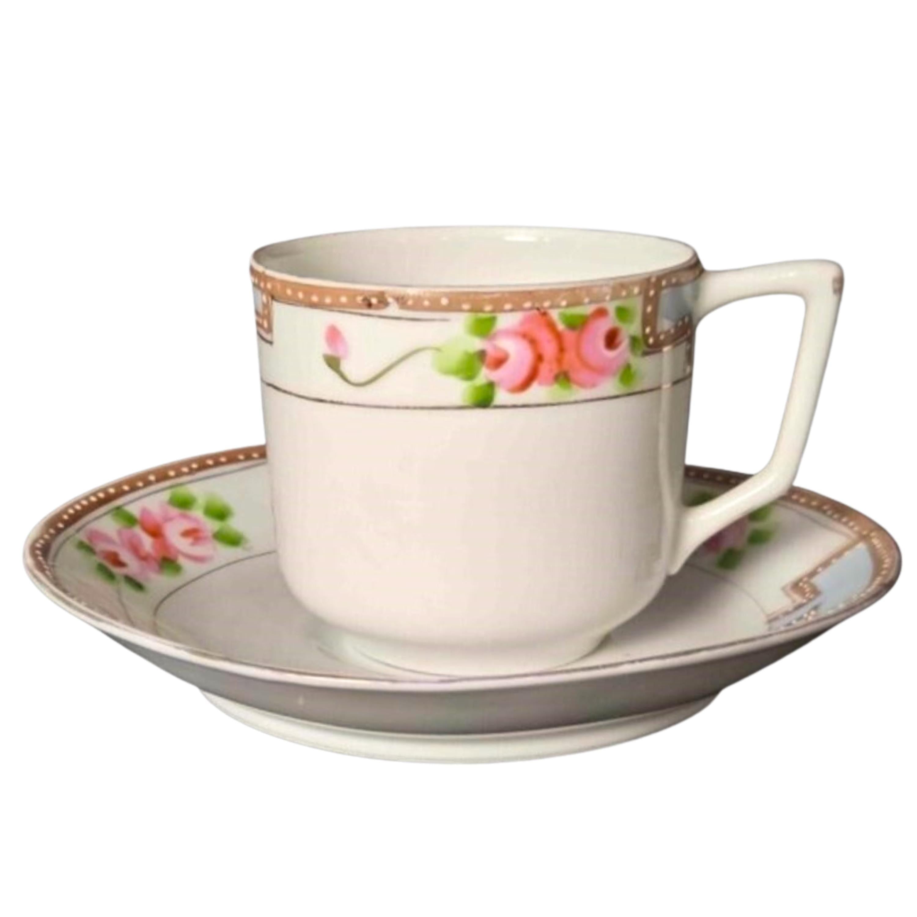 Porcelain China Vintage Teacup Japanese Cup and Saucer Set: Hand-Painted Art Deco Style
