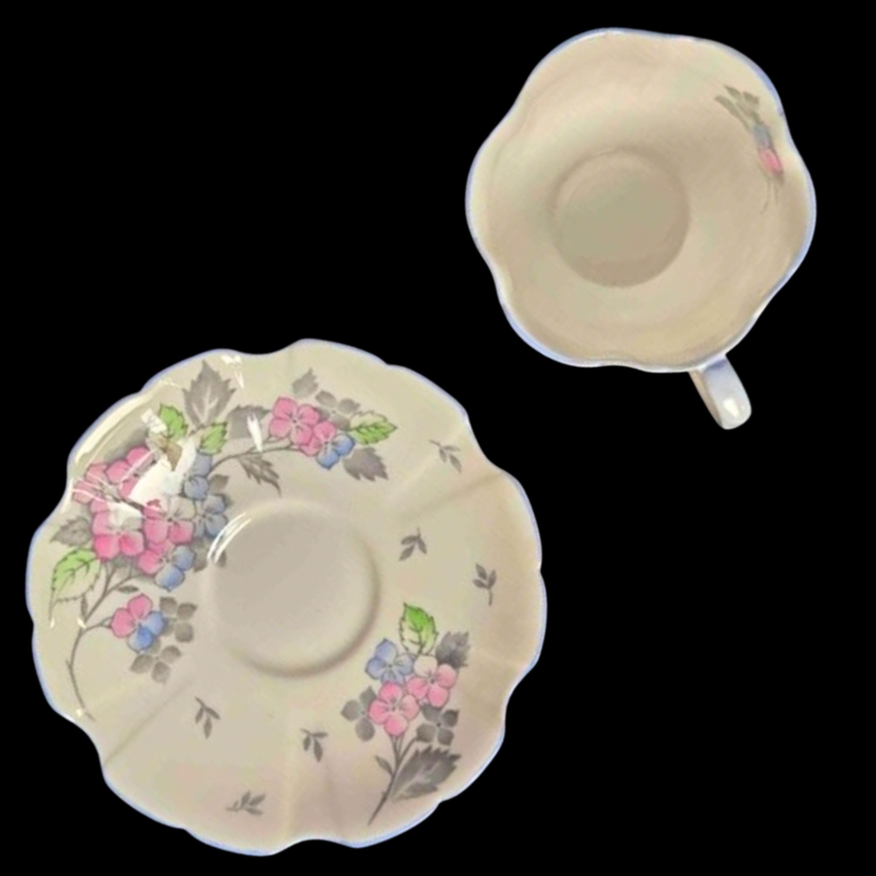 Royal Stafford Teacup and Saucer Bone China England Pink Blue Floral