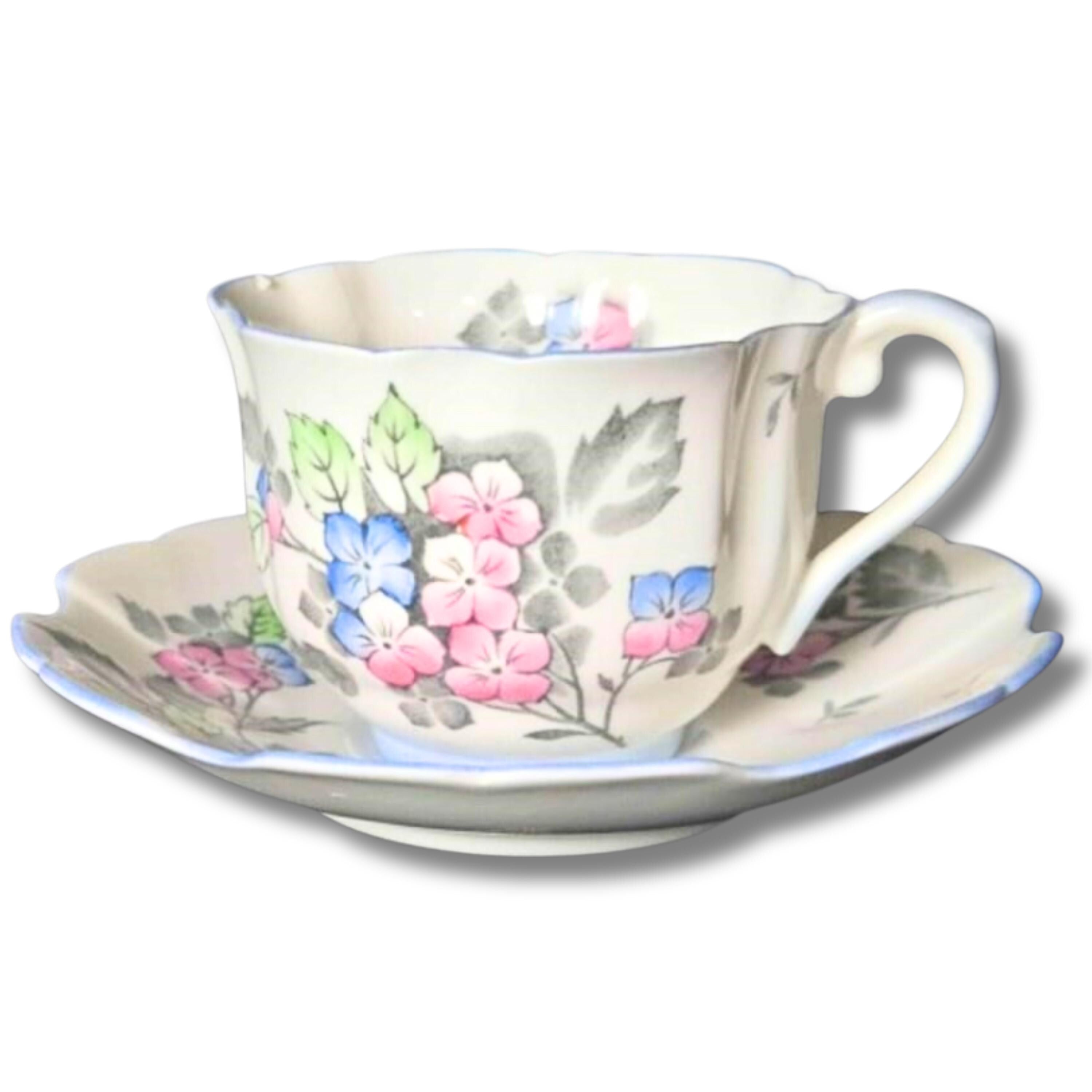Royal Stafford Teacup and Saucer Bone China England Pink Blue Floral