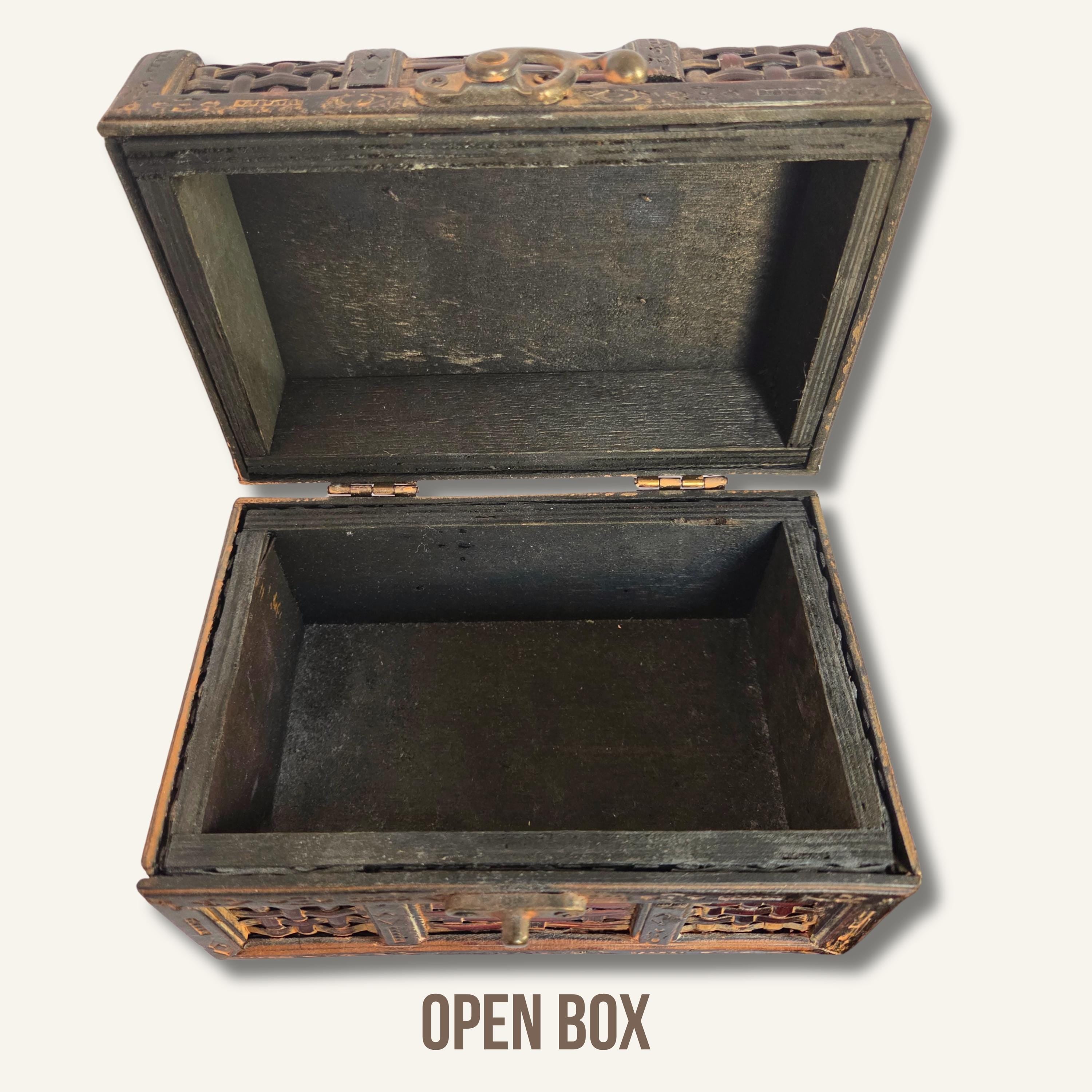 Boho Carved Wooden Keepsake Box: Rustic Trinket Storage, Small Decorative Jewelry Chest