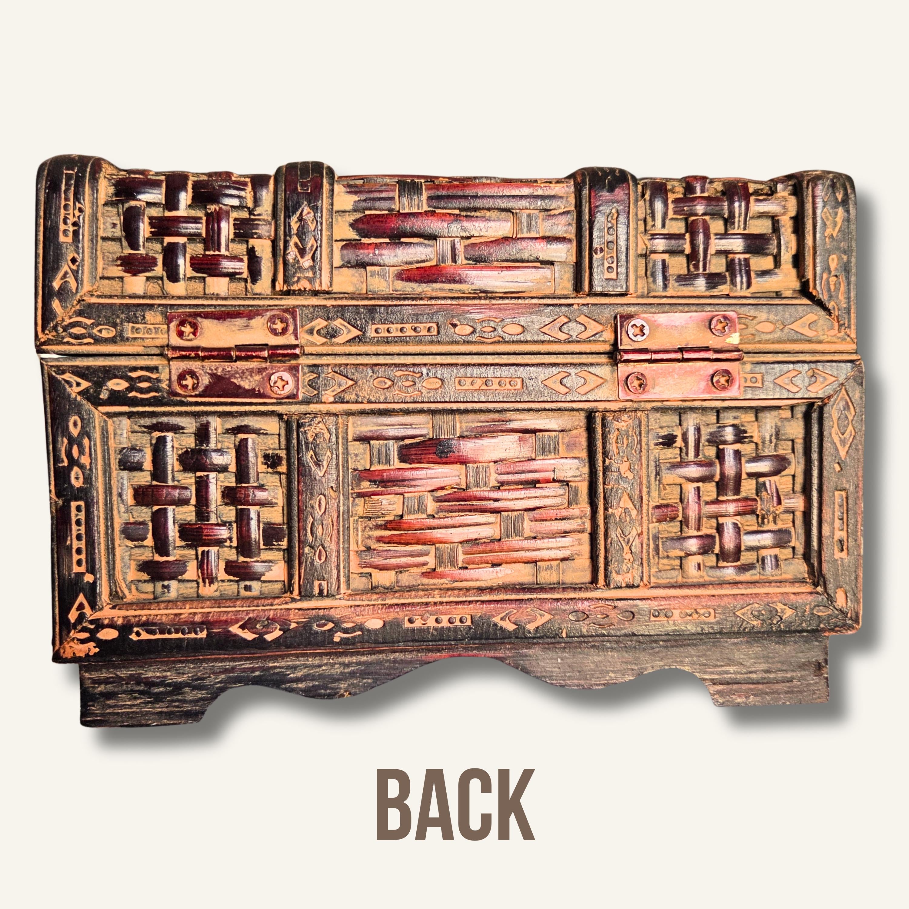 Boho Carved Wooden Keepsake Box: Rustic Trinket Storage, Small Decorative Jewelry Chest