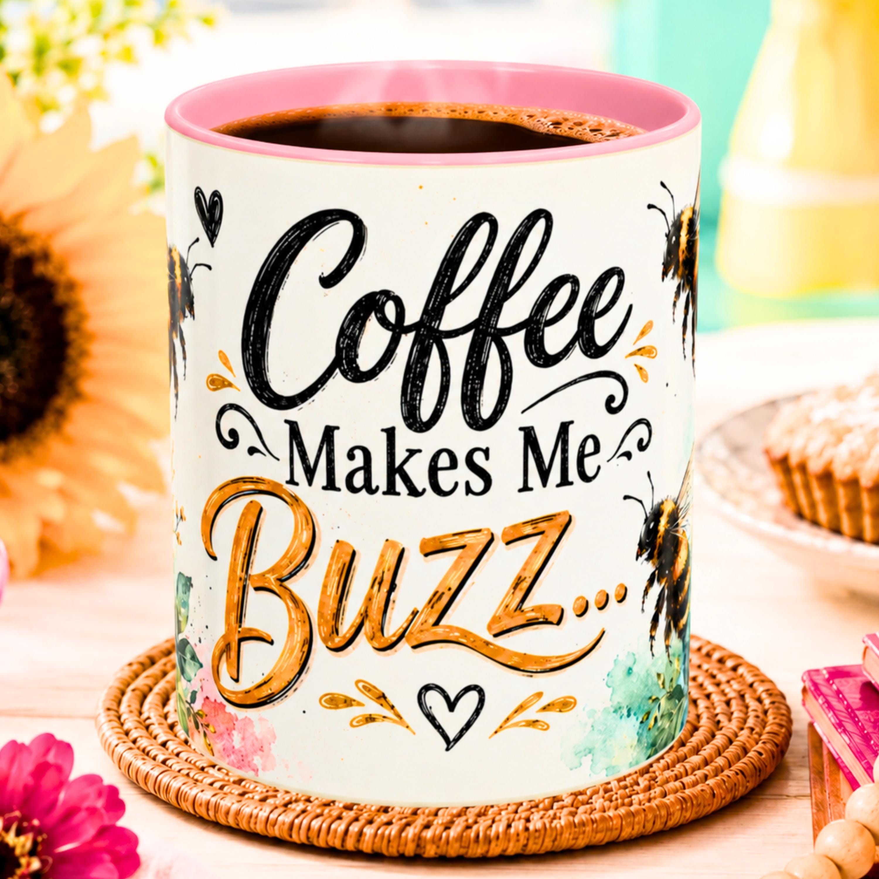 Bee Sunflower Watercolor Coffee Mug, Cottagecore Farmhouse Drinkware