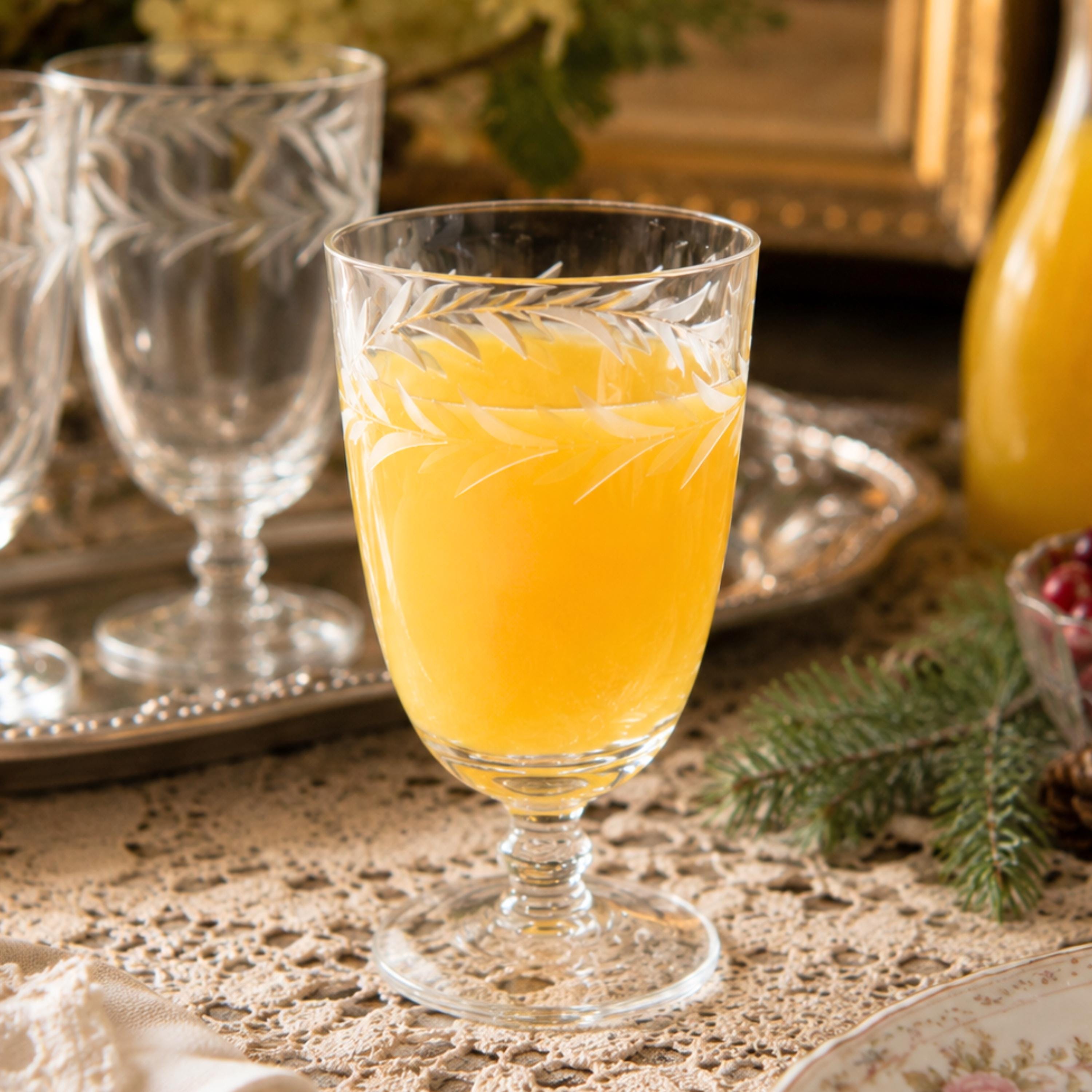 Fostoria Holly Vintage Crystal Small Juice Glasses Set of 4 Etched Clear Goblets 5oz