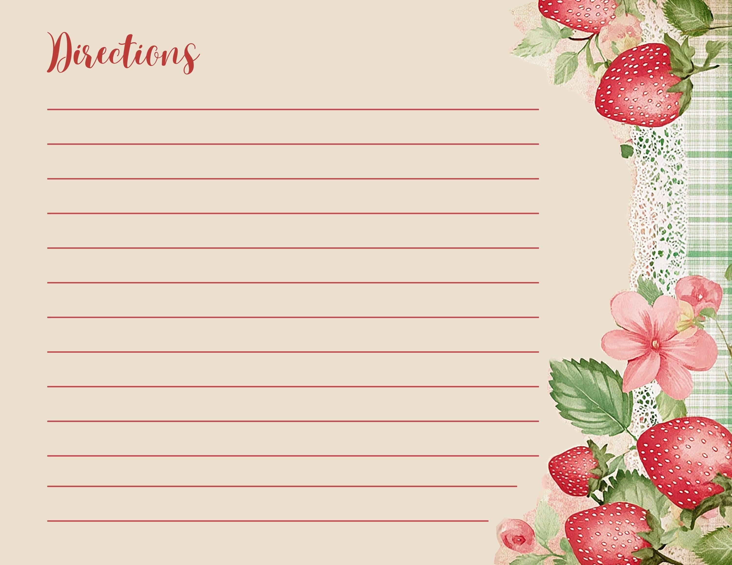Strawberry Lane Recipe Cards: Printed Double Sided, Heirloom Baking Stationery Set, Botanical Print
