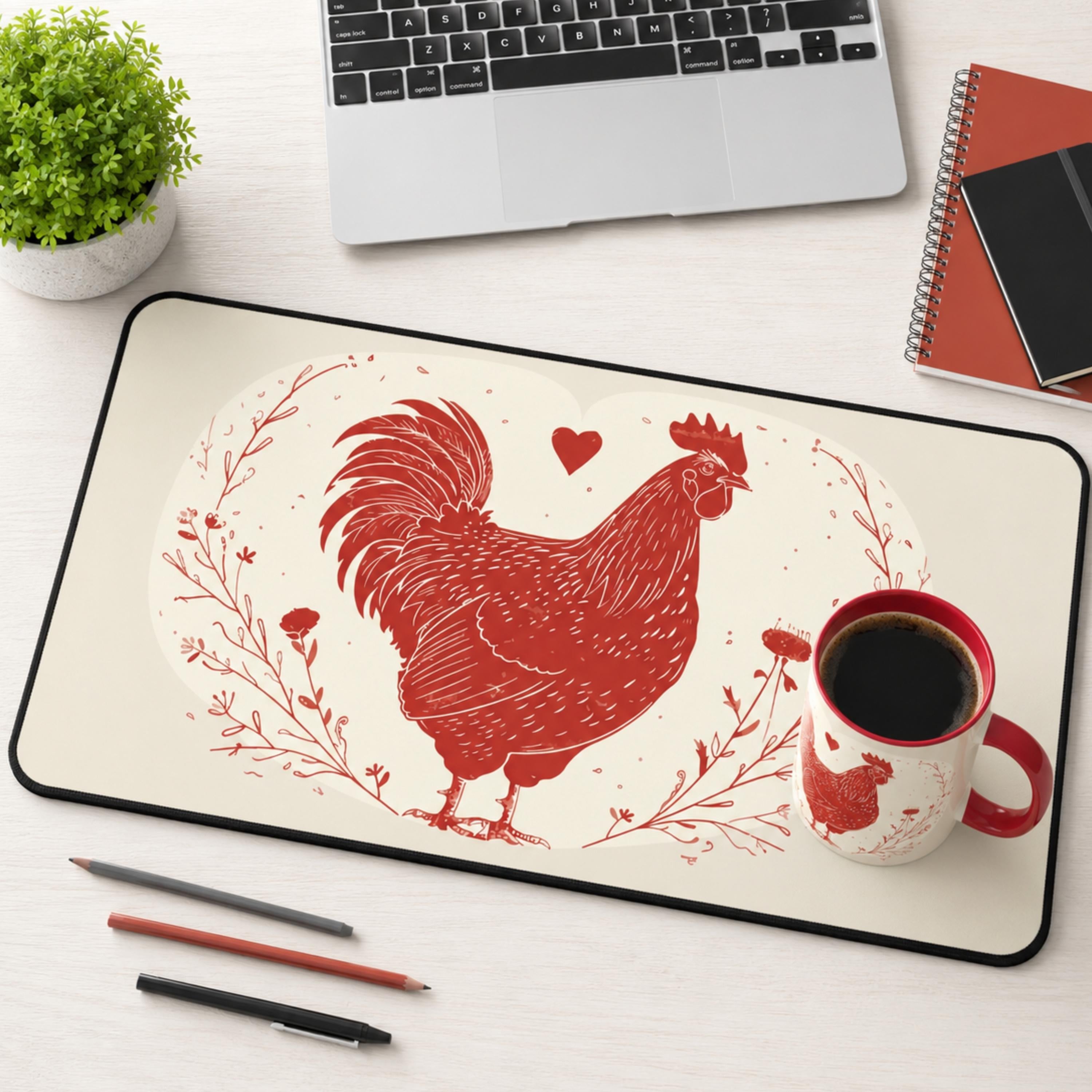 Farmhouse Rooster Desk Mat for Cozy Cottagecore Home Office Decor