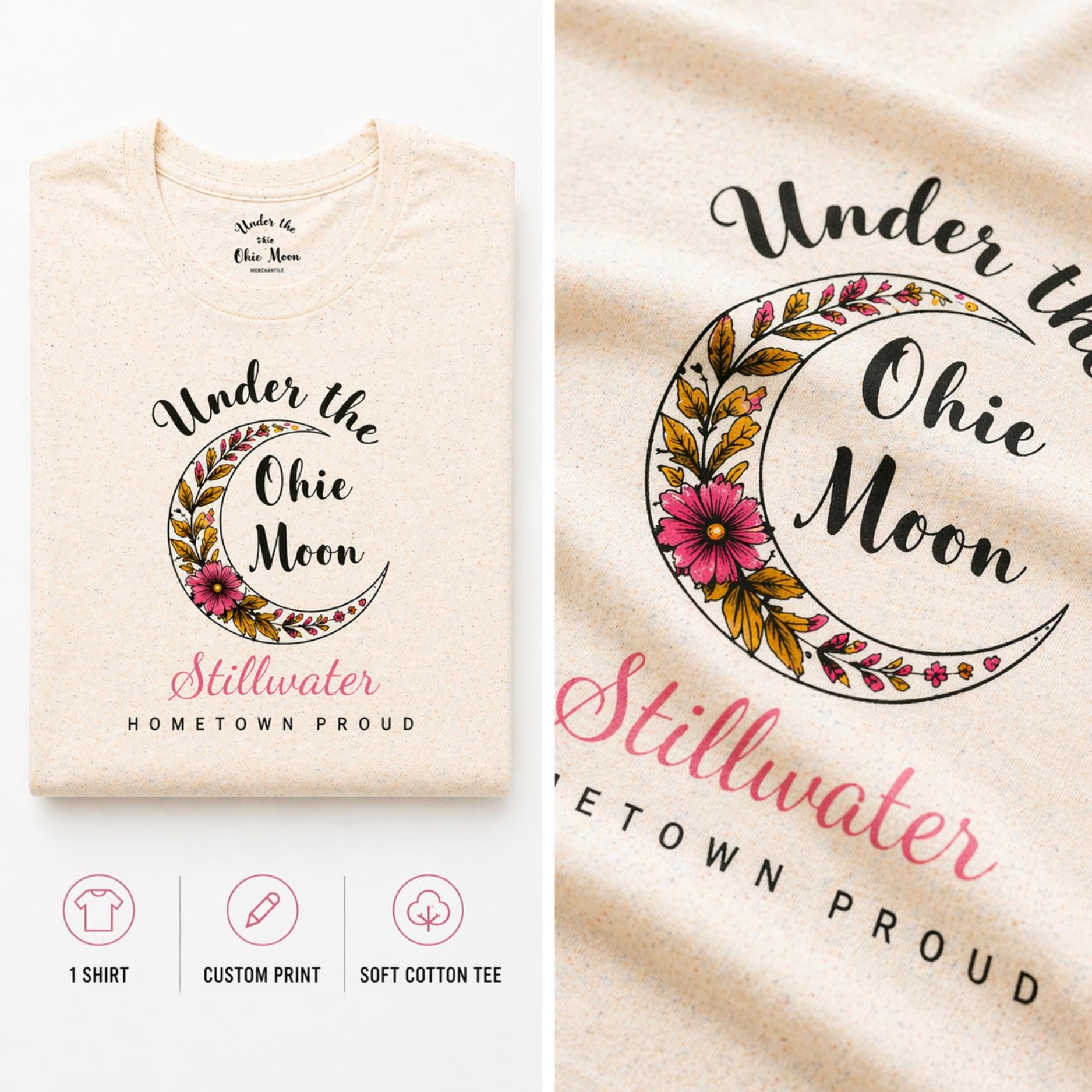 Oklahoma Personalized Tee, Custom Hometown Shirt, Okie Moon Graphic, Hometown Proud Gift