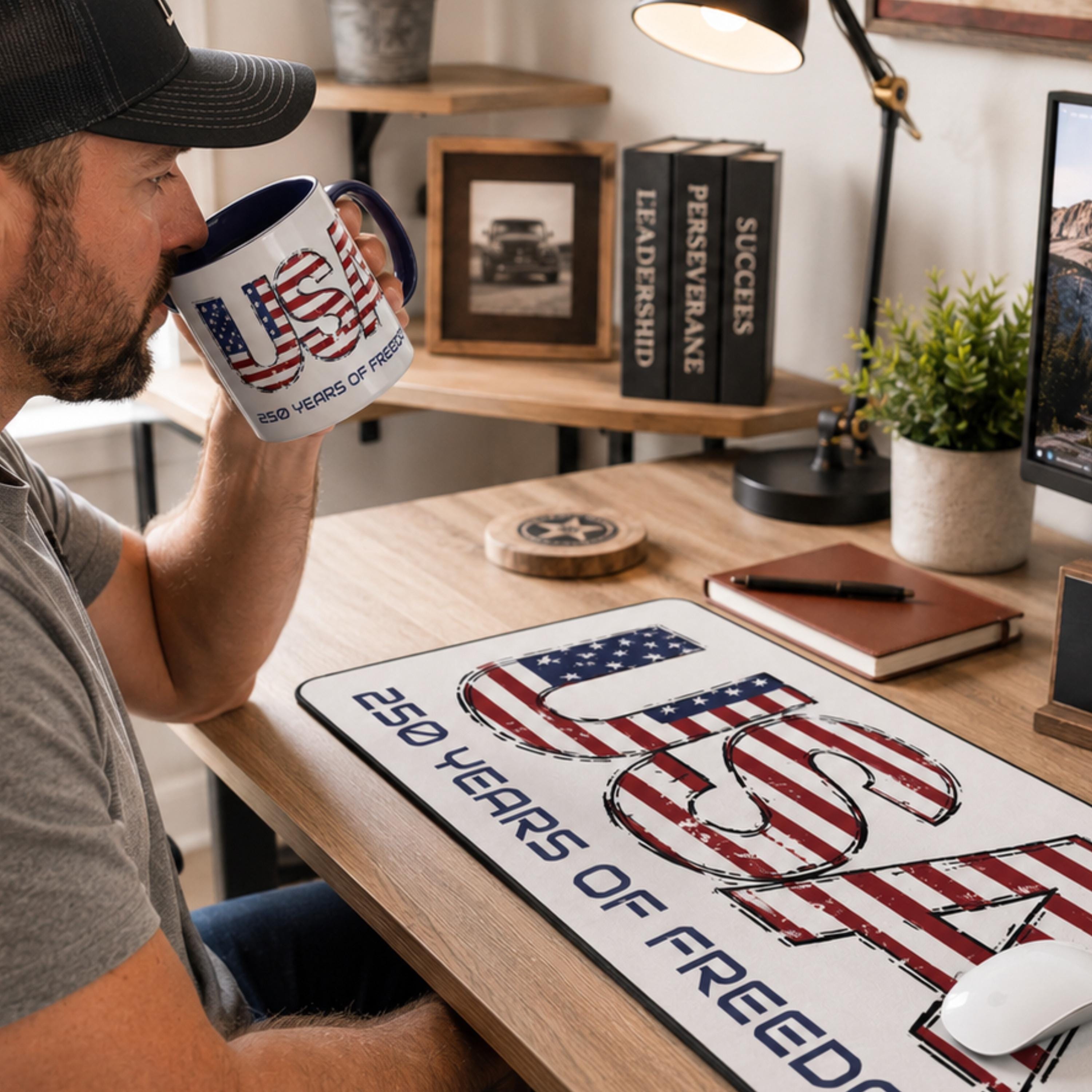 USA 250 Patriotic Desk Mat, Semisesquicentennial Decor, 250th Anniversary, Independence Day Gift