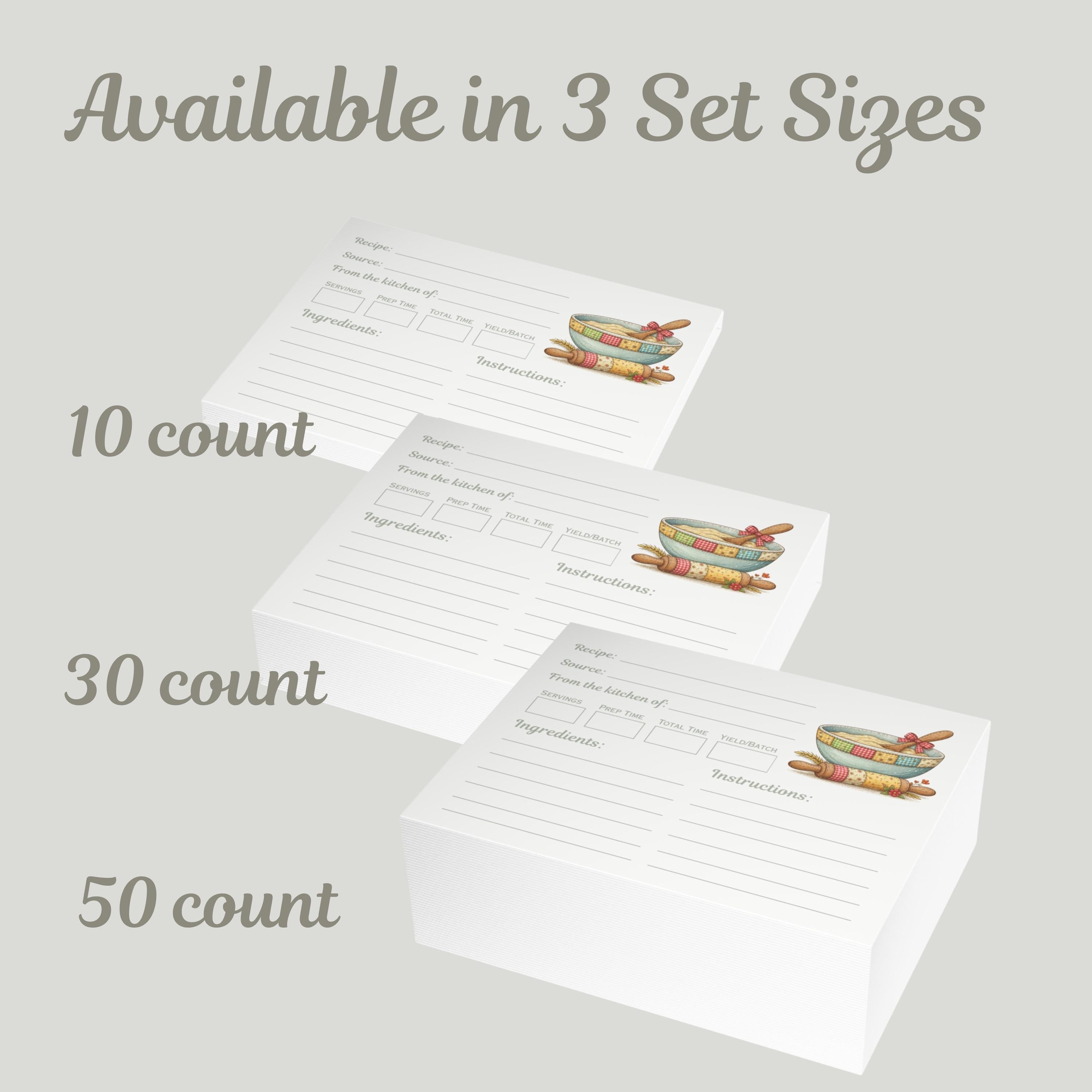 Patchwork Bowl Recipe Cards: Printed Double Sided, Homestead Kitchen Stationery Set, Farmhouse Decor