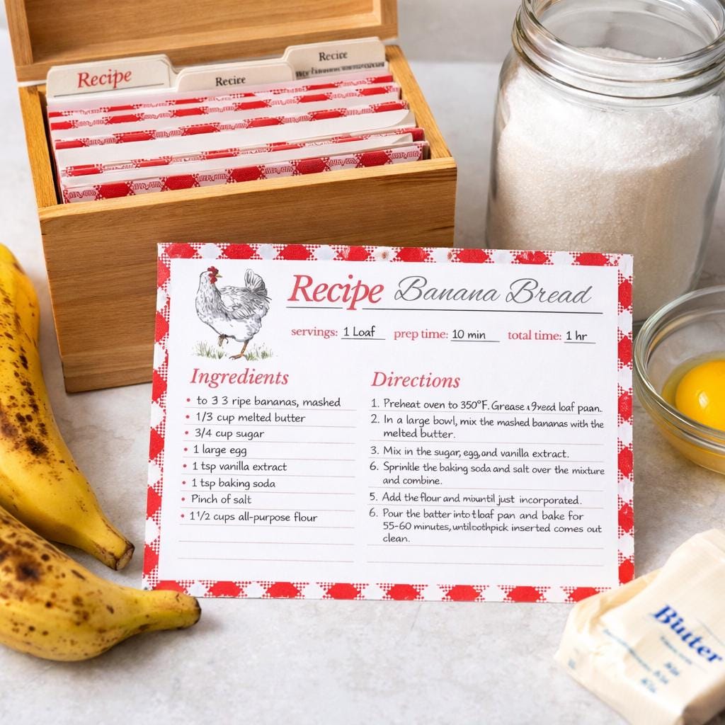 Recipe Cards Vintage Farmhouse Chicken Design Rustic Kitchen Gift Bridal Shower Housewarming
