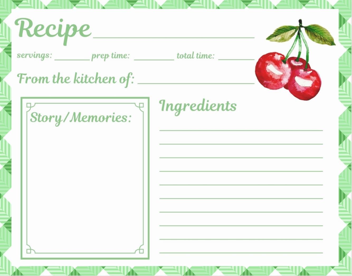 Watercolor Cherry Recipe Cards, Retro Fruit Kitchen Stationery Set, Printed Cottagecore Double Sided