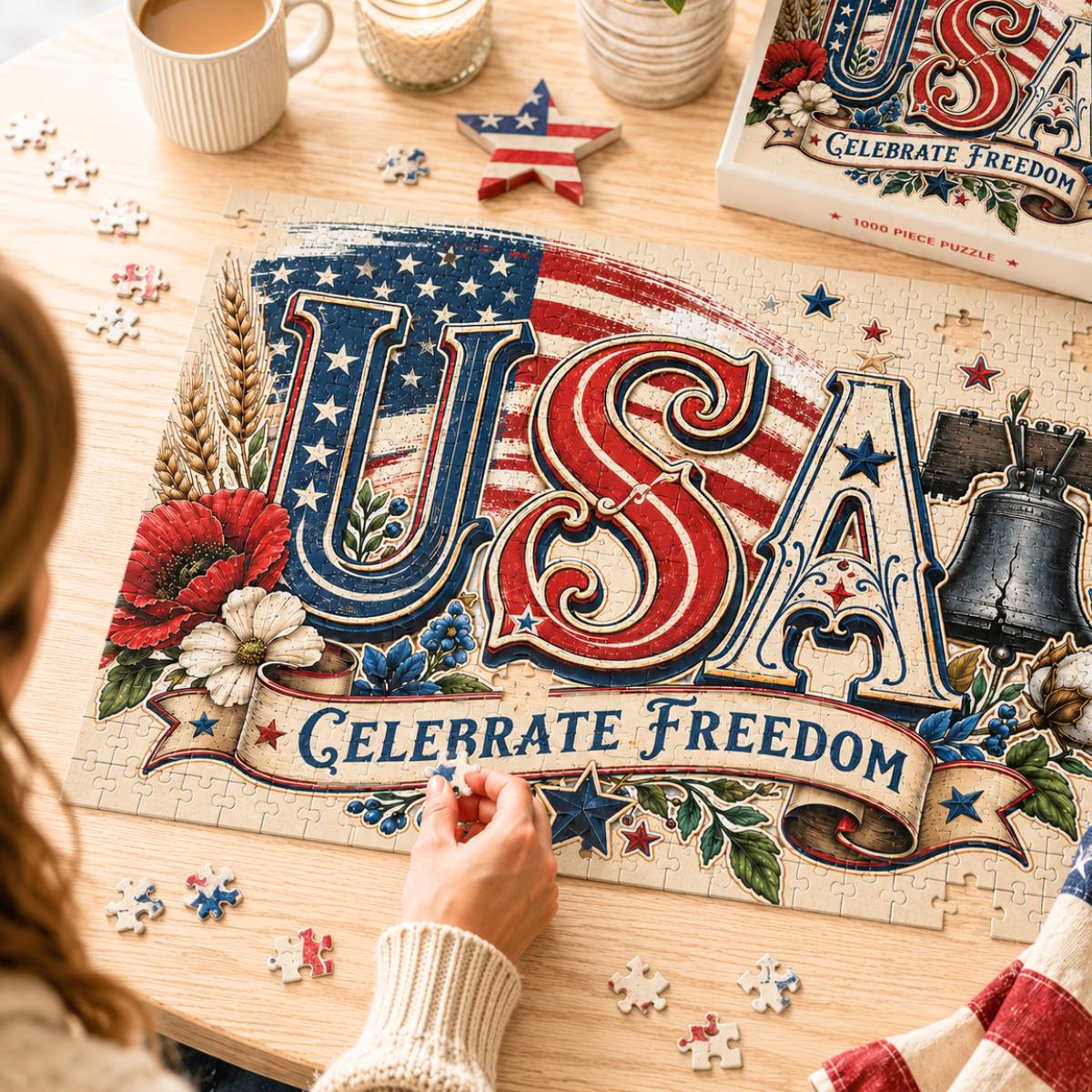 USA 250 Patriotic Puzzle, American Flag Jigsaw, Fourth of July Gift, Americana Decor