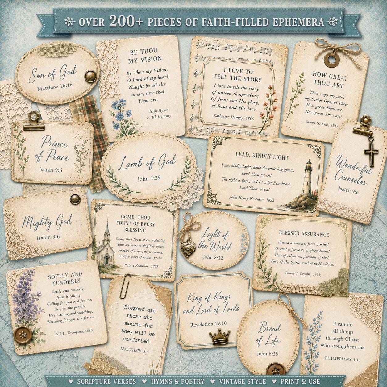 Christian Junk Journal Kit Prayer Cards Bible Journaling Scripture Verse Ephemera Printables Digital Download
