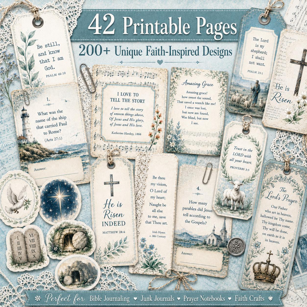 Christian Junk Journal Kit Prayer Cards Bible Journaling Scripture Verse Ephemera Printables Digital Download