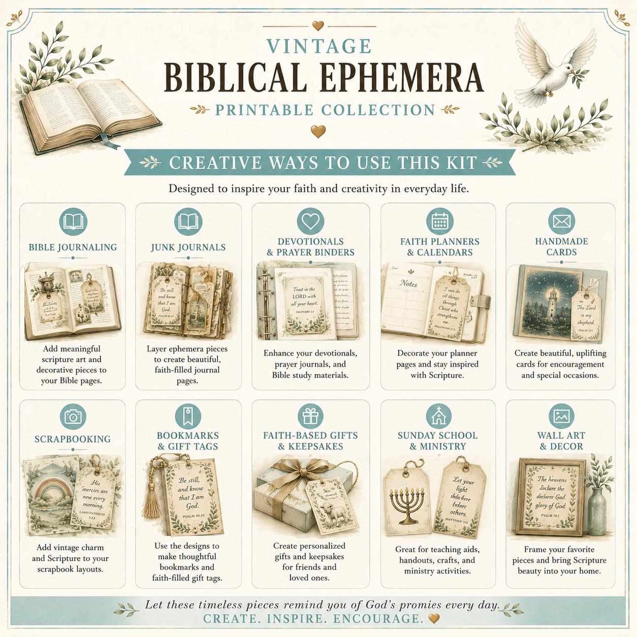Christian Junk Journal Kit Prayer Cards Bible Journaling Scripture Verse Ephemera Printables Digital Download