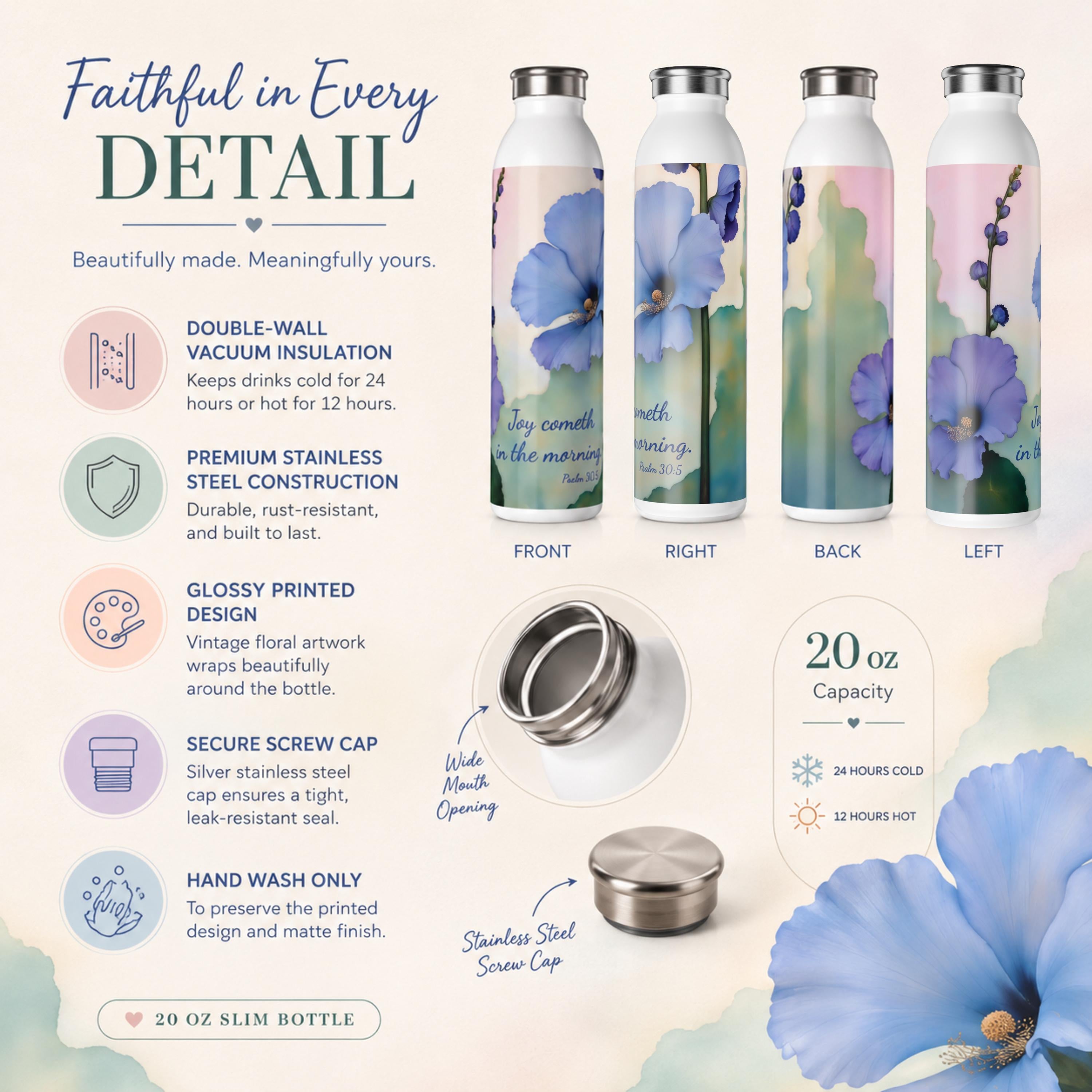 Christian Water Bottle Bible Verse Psalm 30:5 Gift for Women