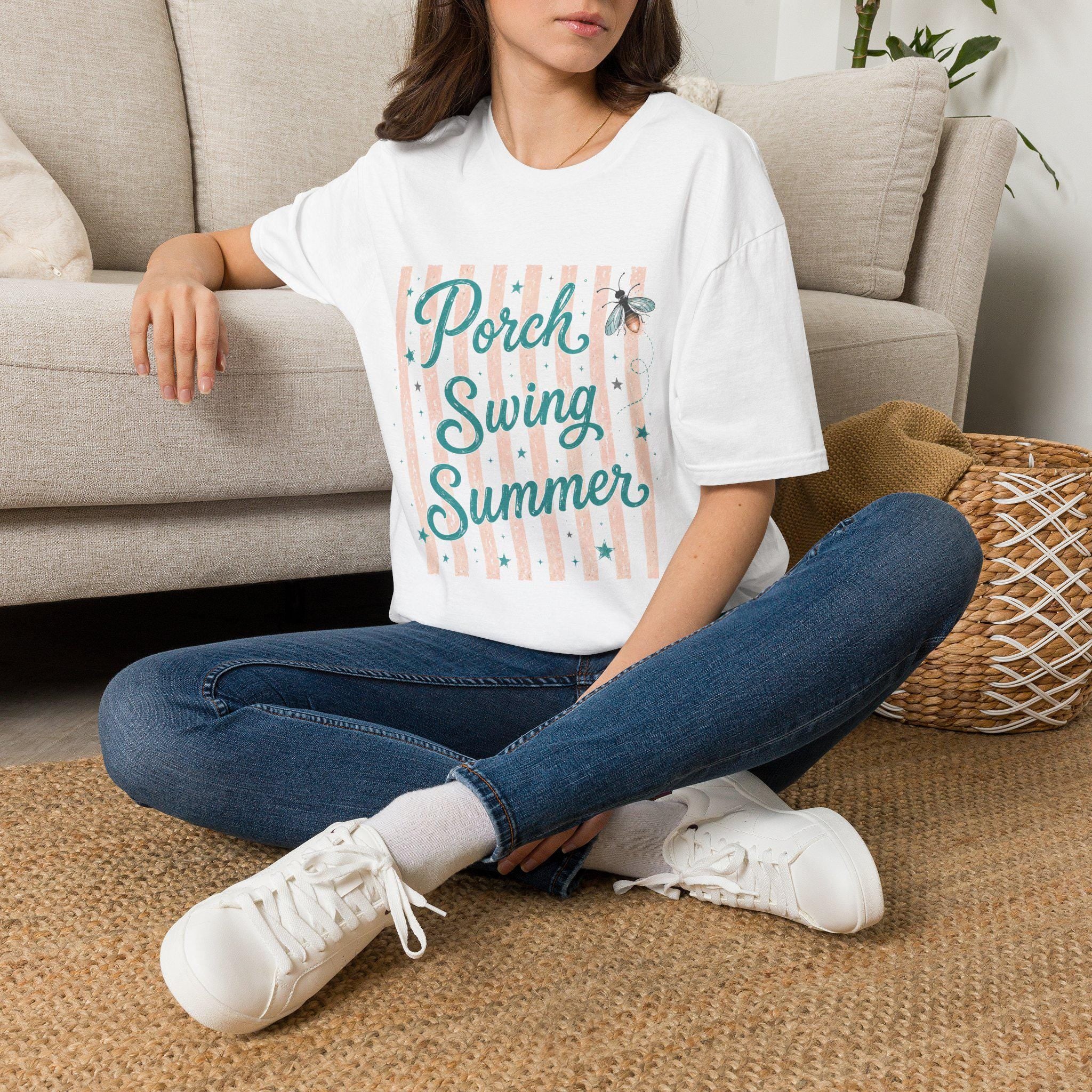 Summer Graphic Tee, Southern Porch Swing Shirt, Gildan Firefly Cotton Gift Women
