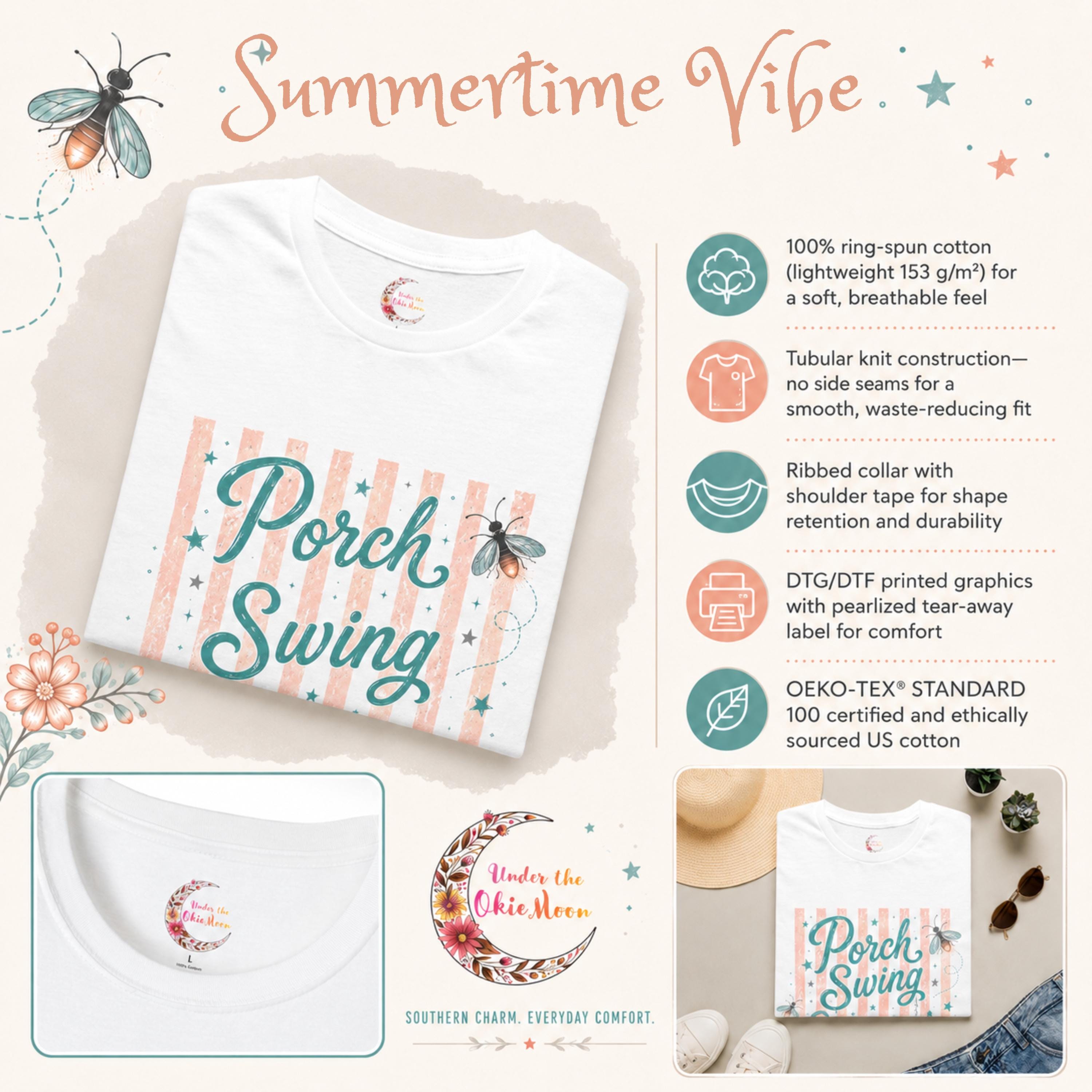 Summer Graphic Tee, Southern Porch Swing Shirt, Gildan Firefly Cotton Gift Women