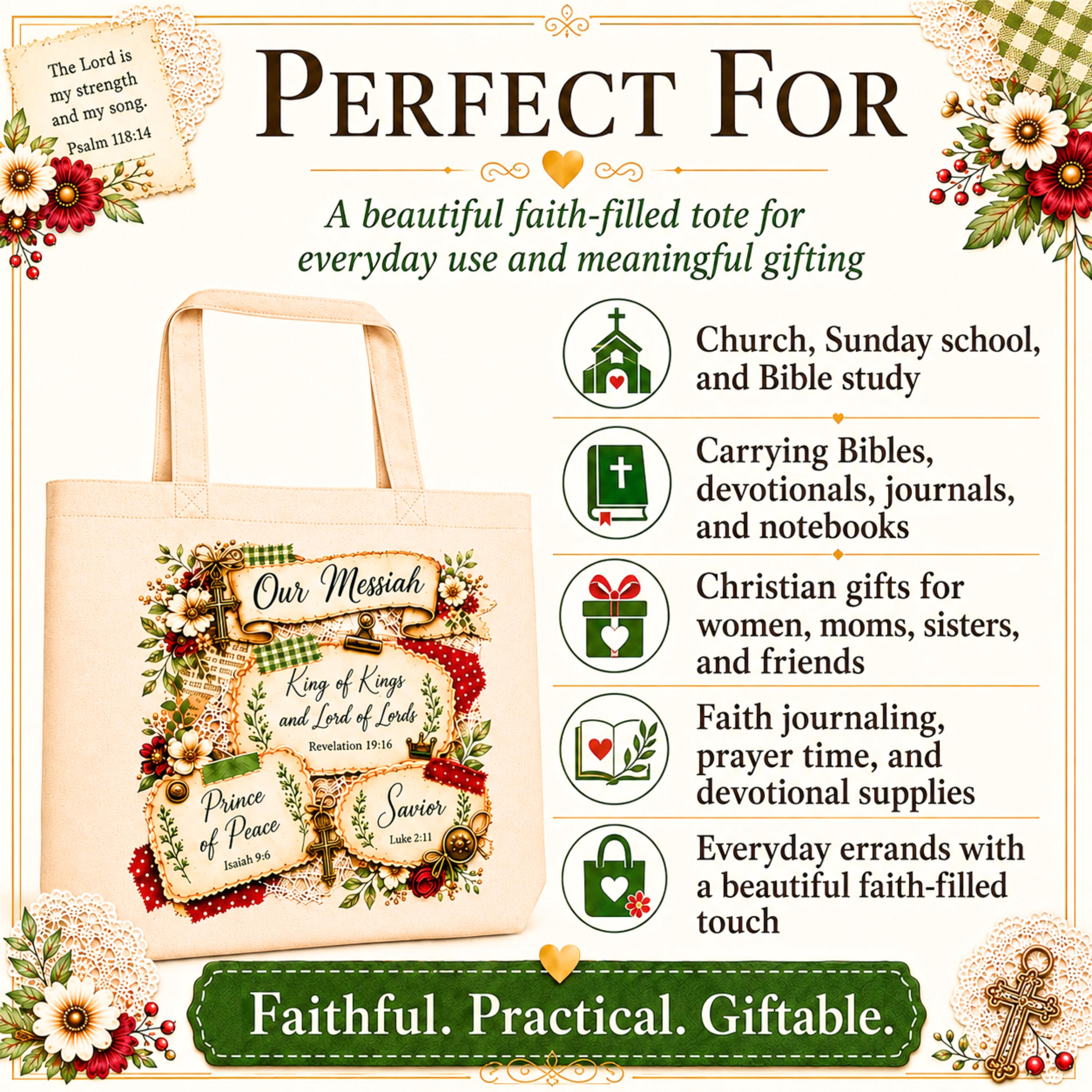 Names of Jesus Tote Bag Christian Bible Study Church Gift for Women Organic Canvas