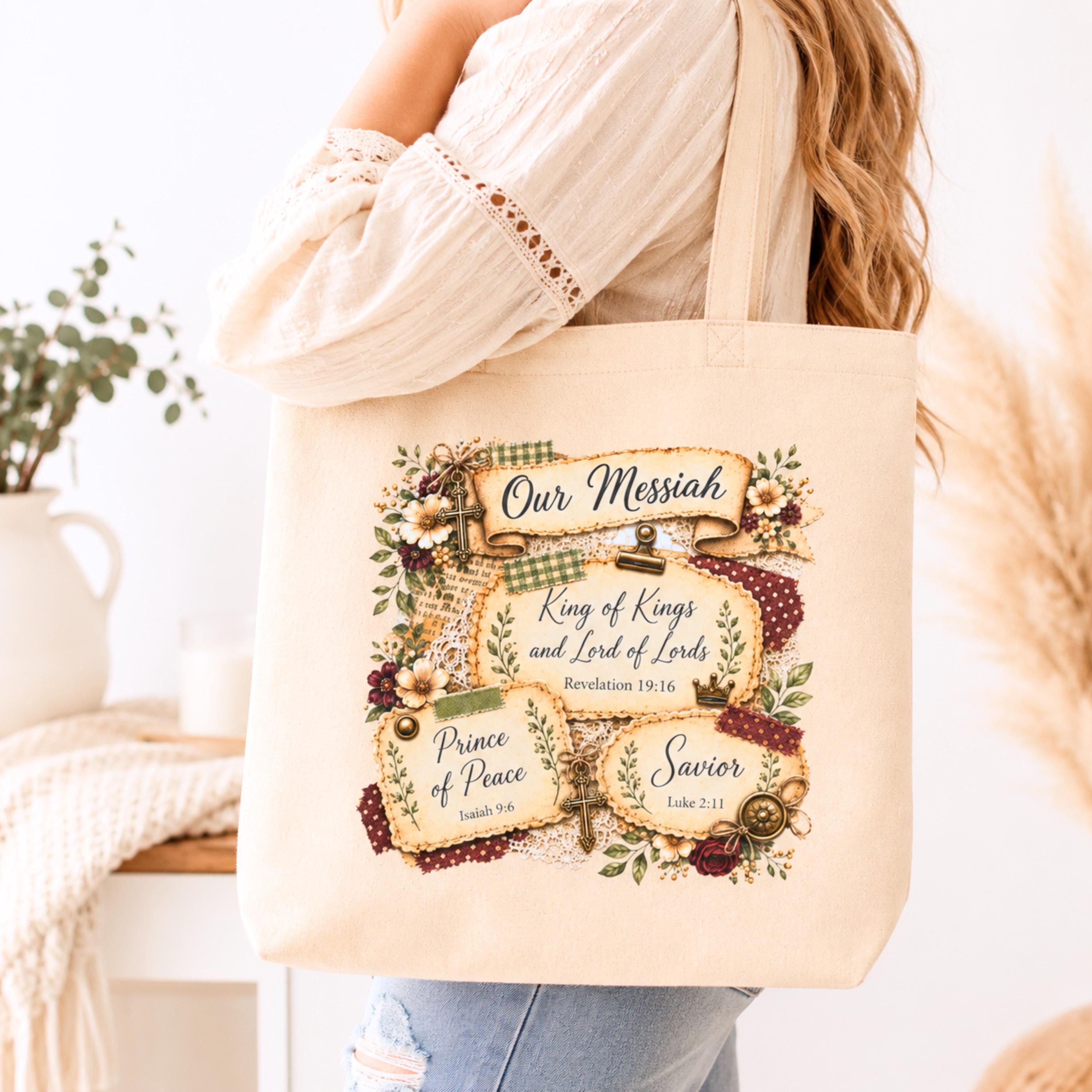 Names of Jesus Tote Bag Christian Bible Study Church Gift for Women Organic Canvas