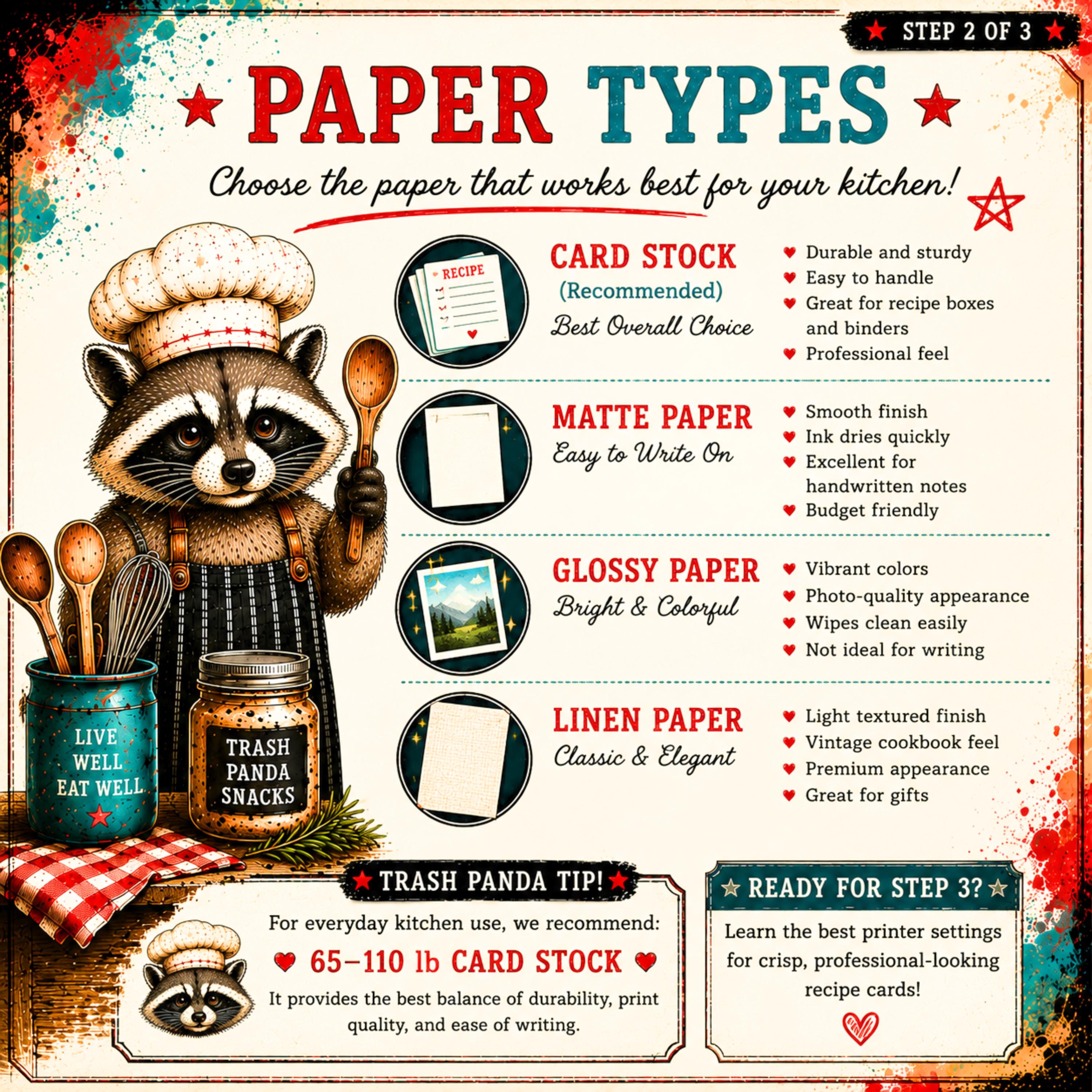 Trash Panda Recipe Cards Printable for Raccoon Kitchen Binder, 3x5 & 4x6 Digital Download