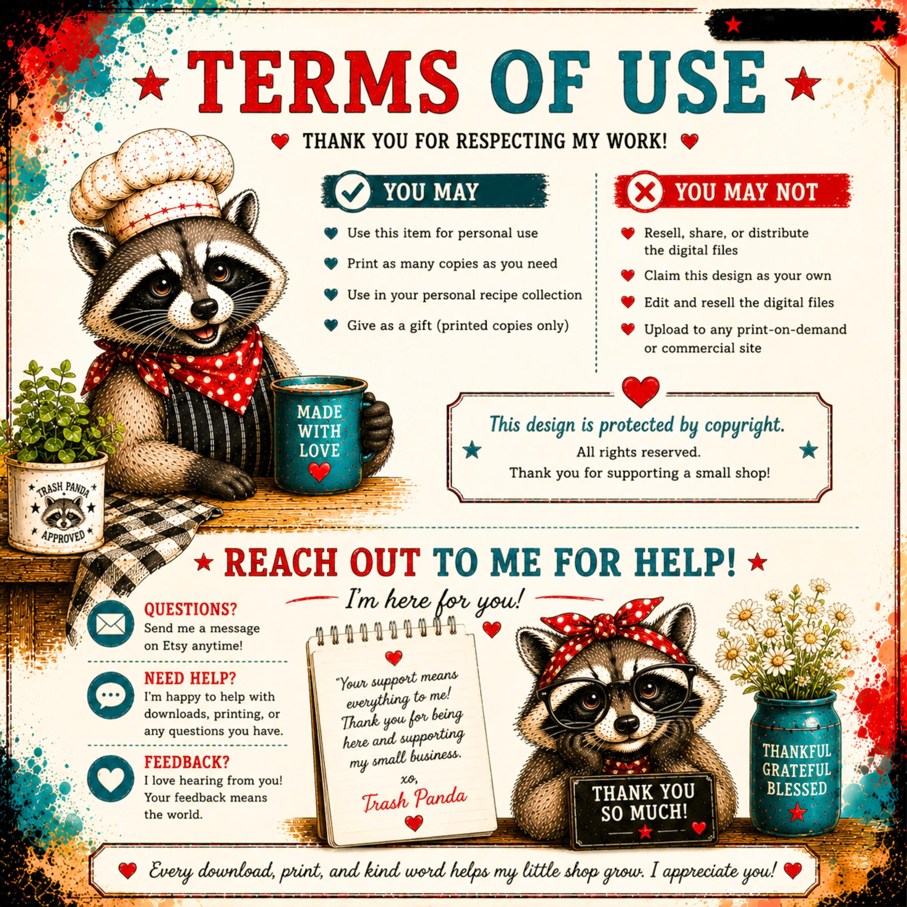 Trash Panda Recipe Cards Printable for Raccoon Kitchen Binder, 3x5 & 4x6 Digital Download