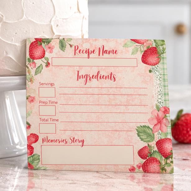 Strawberry Lane Recipe Cards: Printed Double Sided, Heirloom Baking Stationery Set, Botanical Print