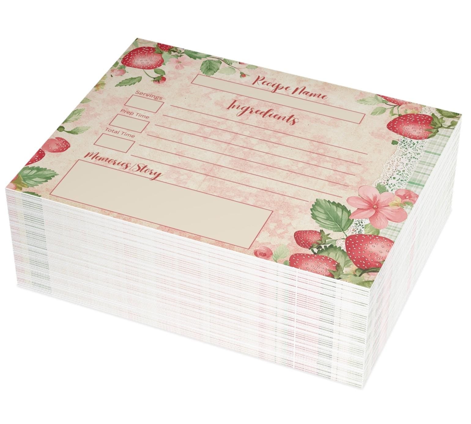 Strawberry Lane Recipe Cards: Printed Double Sided, Heirloom Baking Stationery Set, Botanical Print