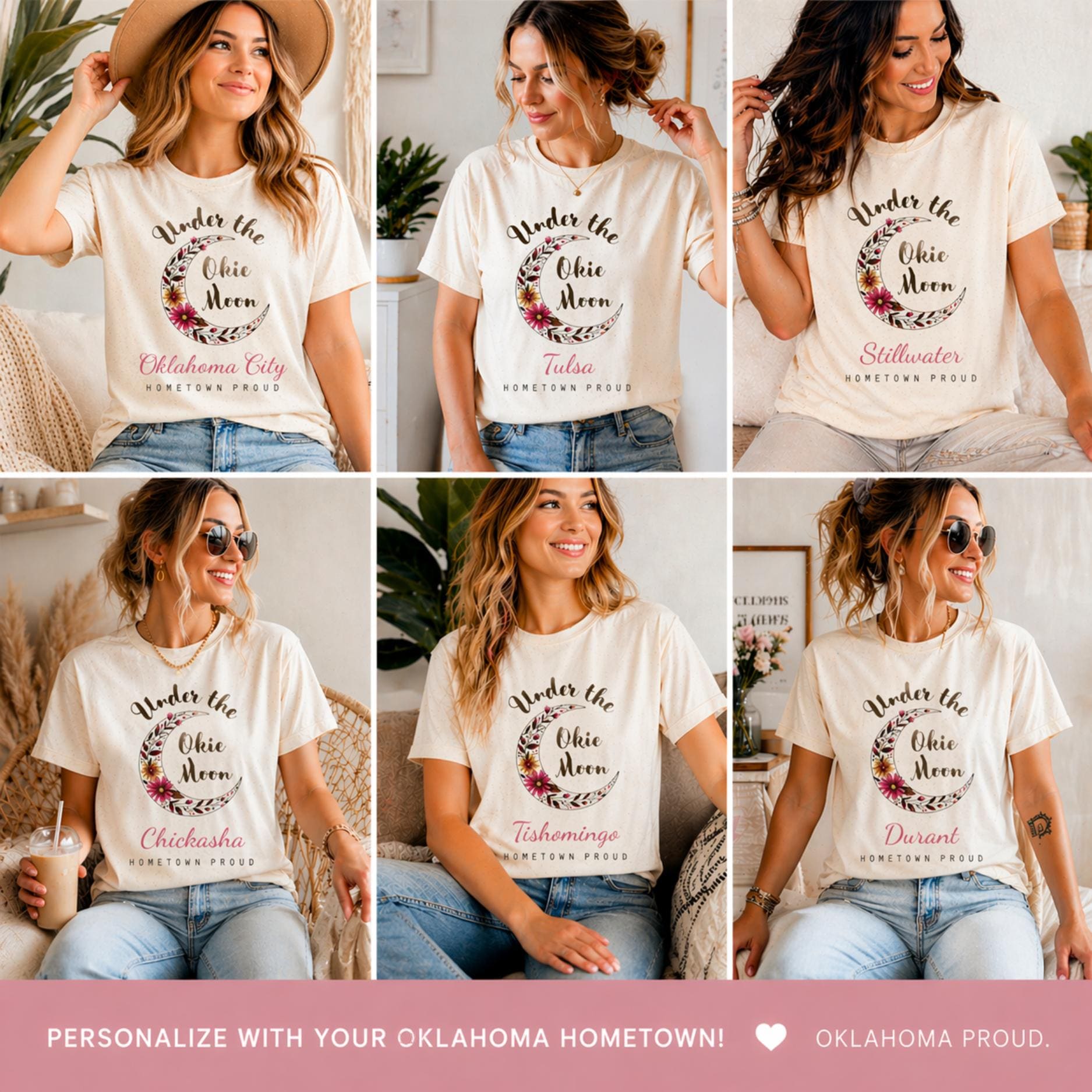 Oklahoma Personalized Tee, Custom Hometown Shirt, Okie Moon Graphic, Hometown Proud Gift