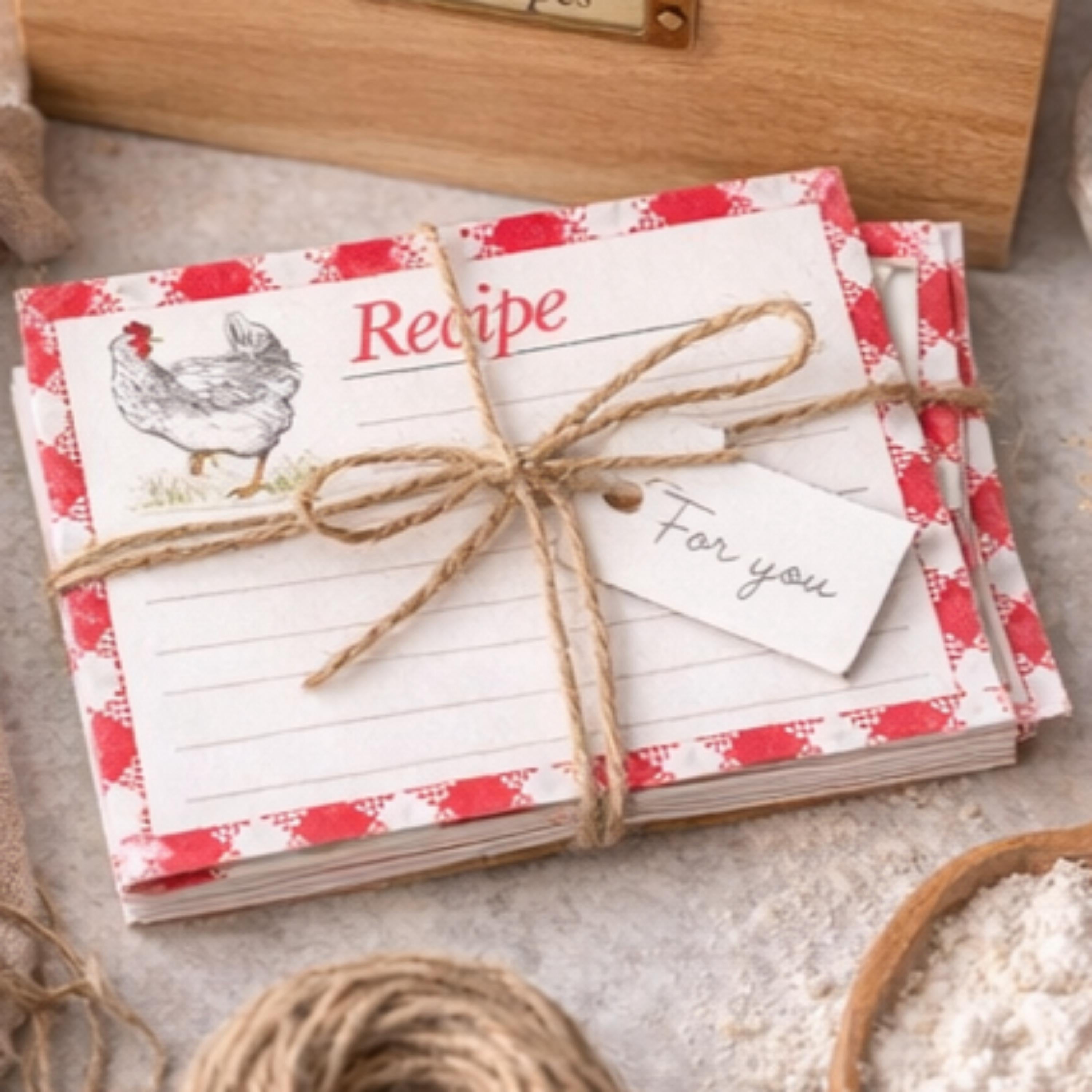 Recipe Cards Vintage Farmhouse Chicken Design Rustic Kitchen Gift Bridal Shower Housewarming