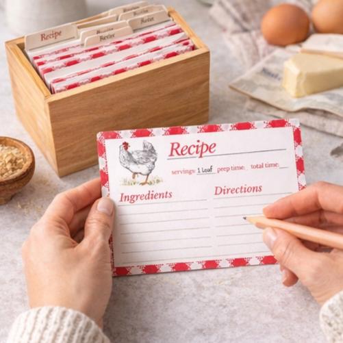 Recipe Cards Vintage Farmhouse Chicken Design Rustic Kitchen Gift Bridal Shower Housewarming